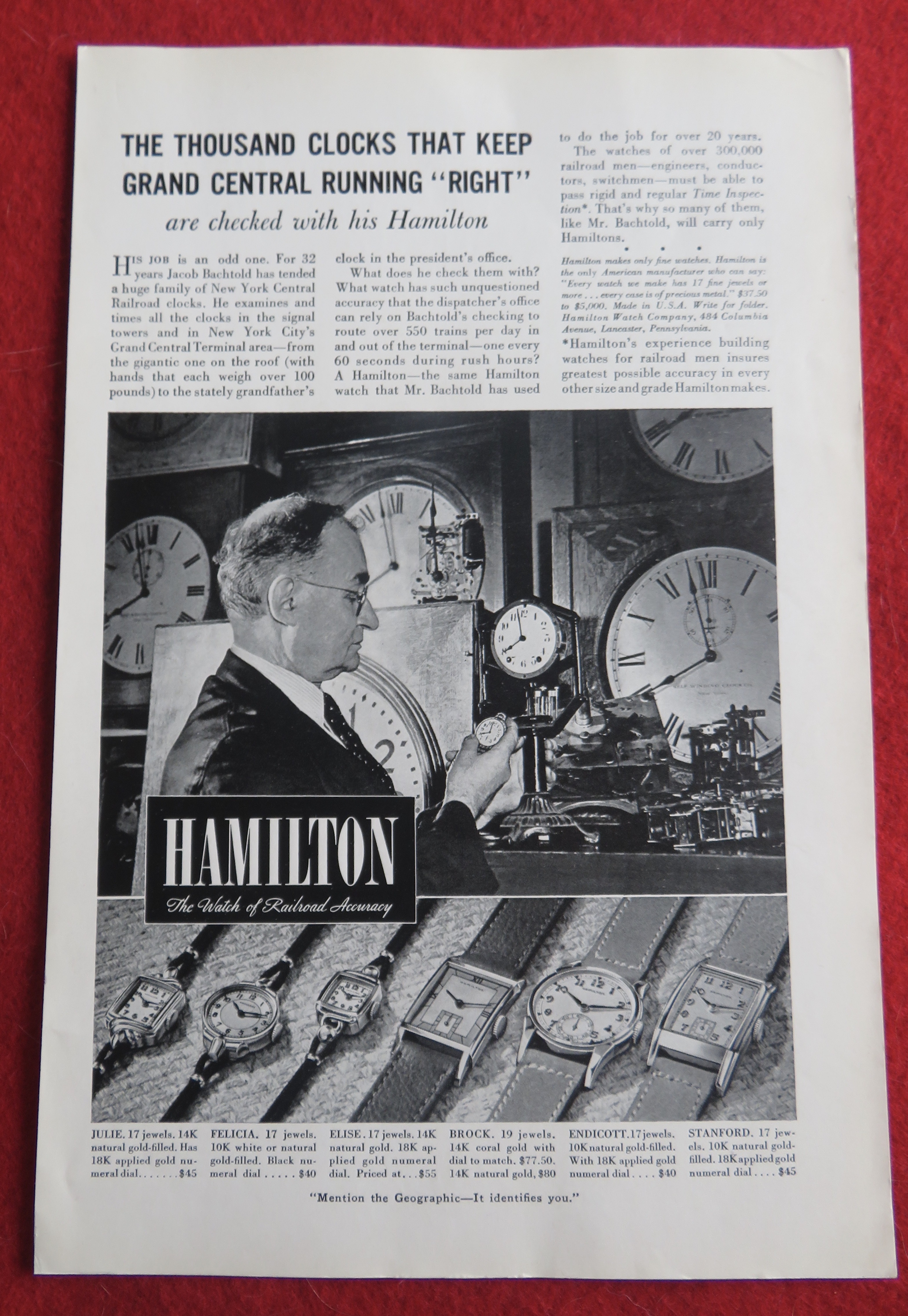 1940 Hamilton Watch with Man Setting Clocks