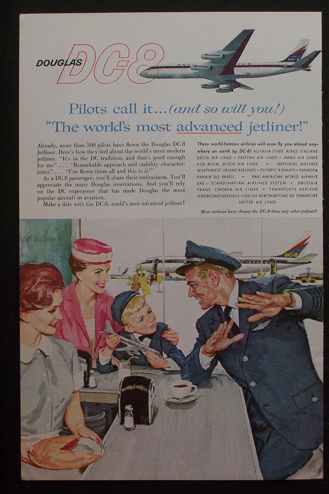 1959 Douglas DC-8 with Pilot Talking to Little Boy