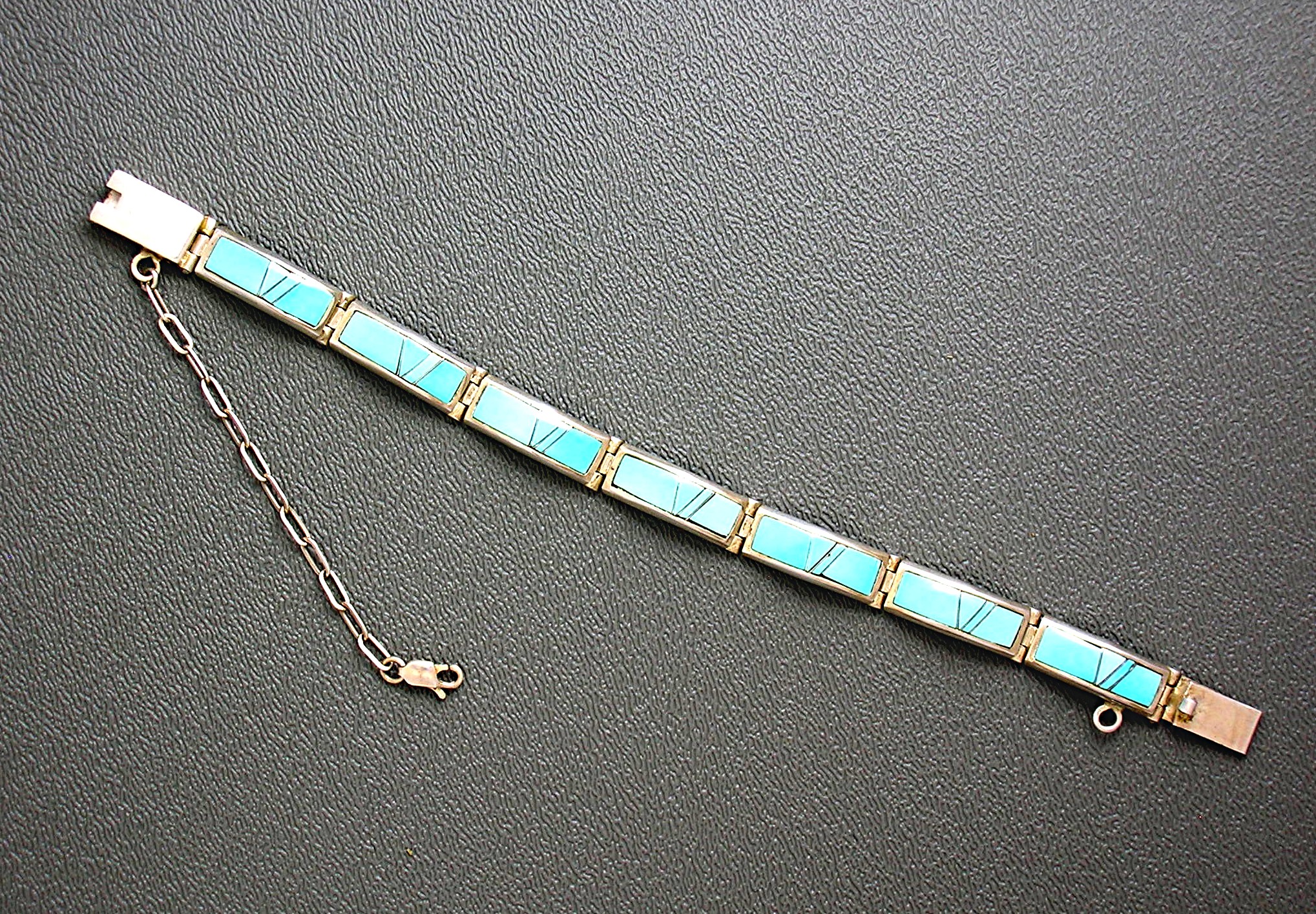 Navajo Calvin Begay Turquoise Inlay Sterling Silver Bra