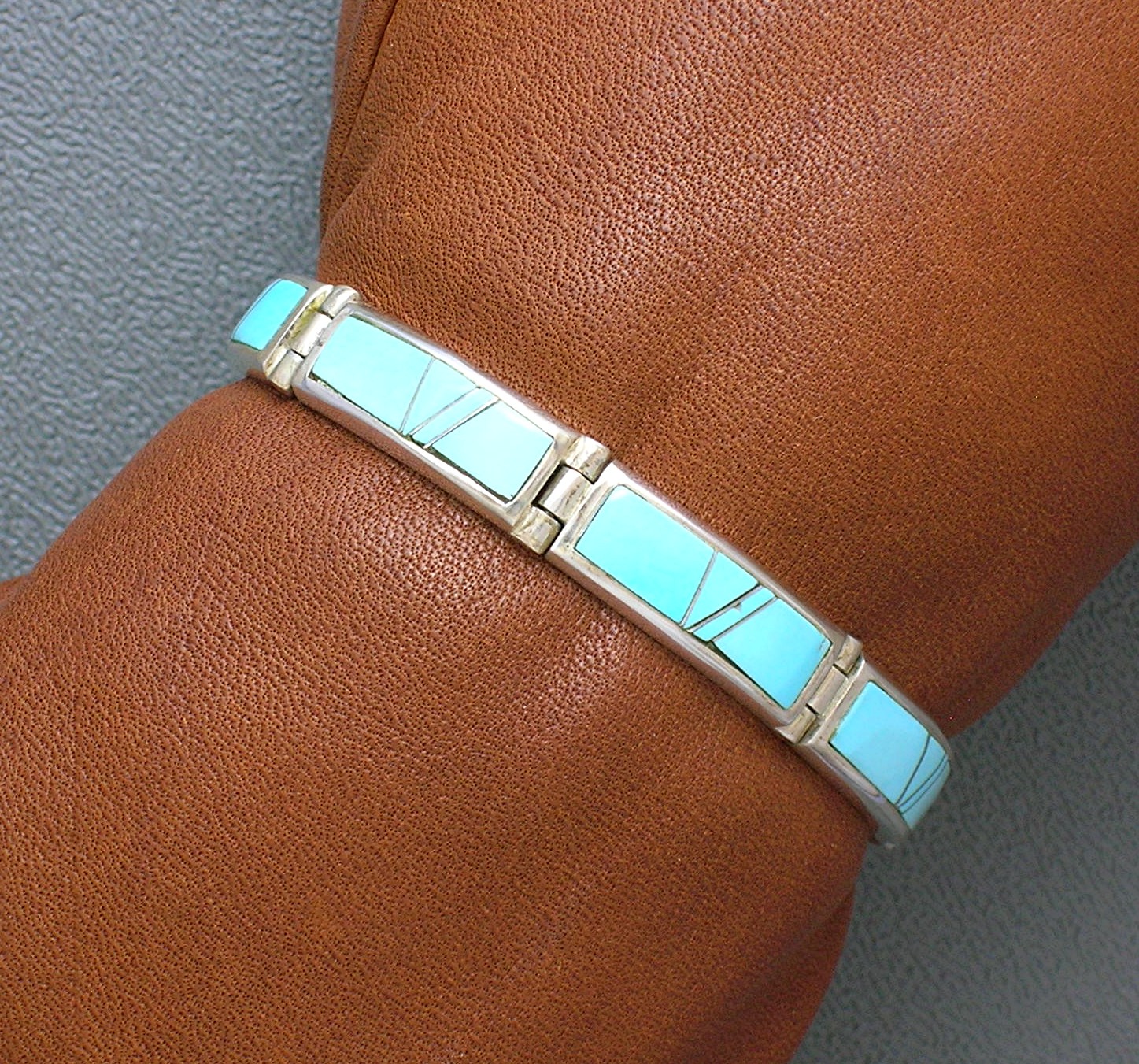 Navajo Calvin Begay Turquoise Inlay Sterling Silver Bra