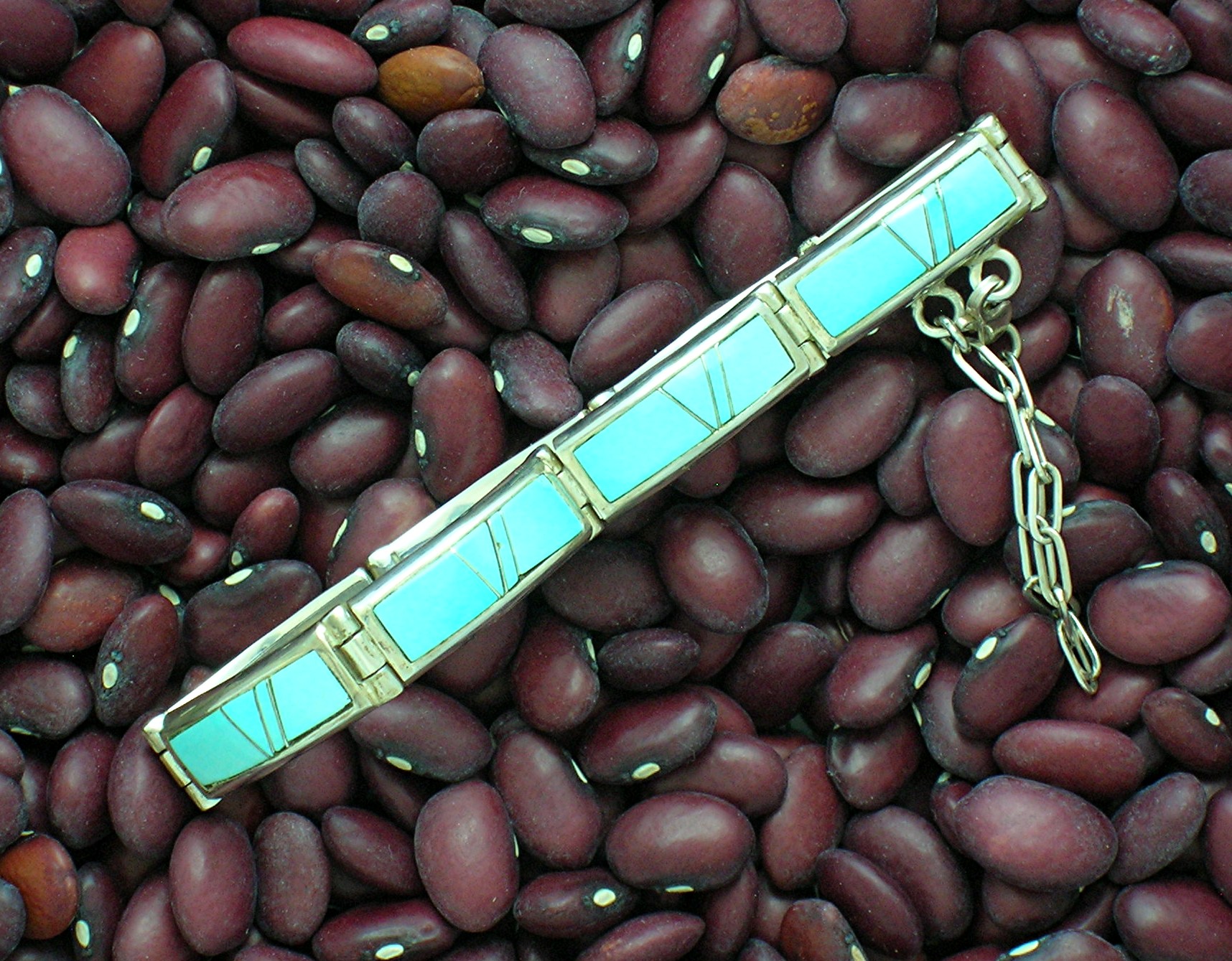 Navajo Calvin Begay Turquoise Inlay Sterling Silver Bra