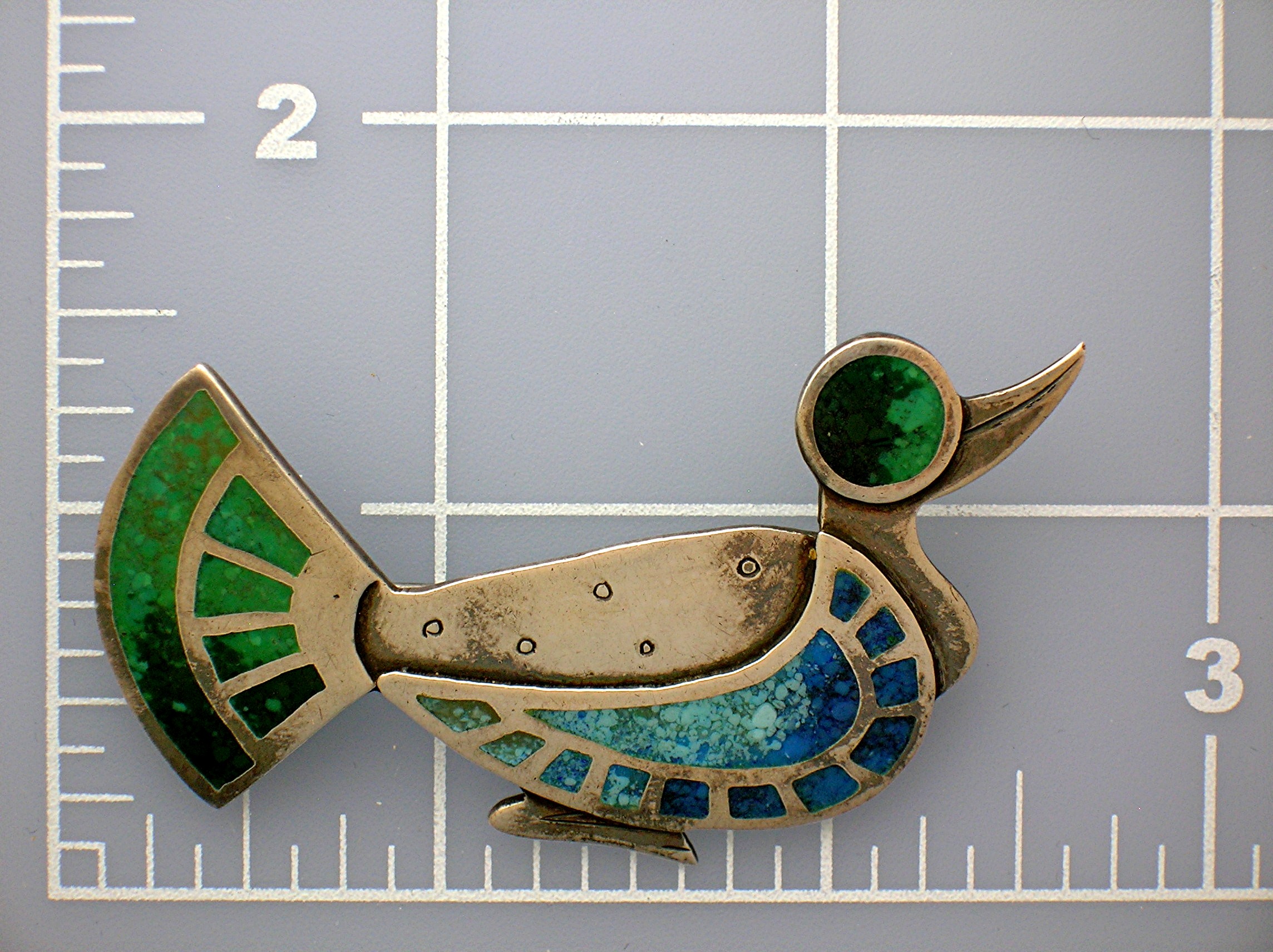 Sterling Silver Turquoise Antique Duck Brooch Pin