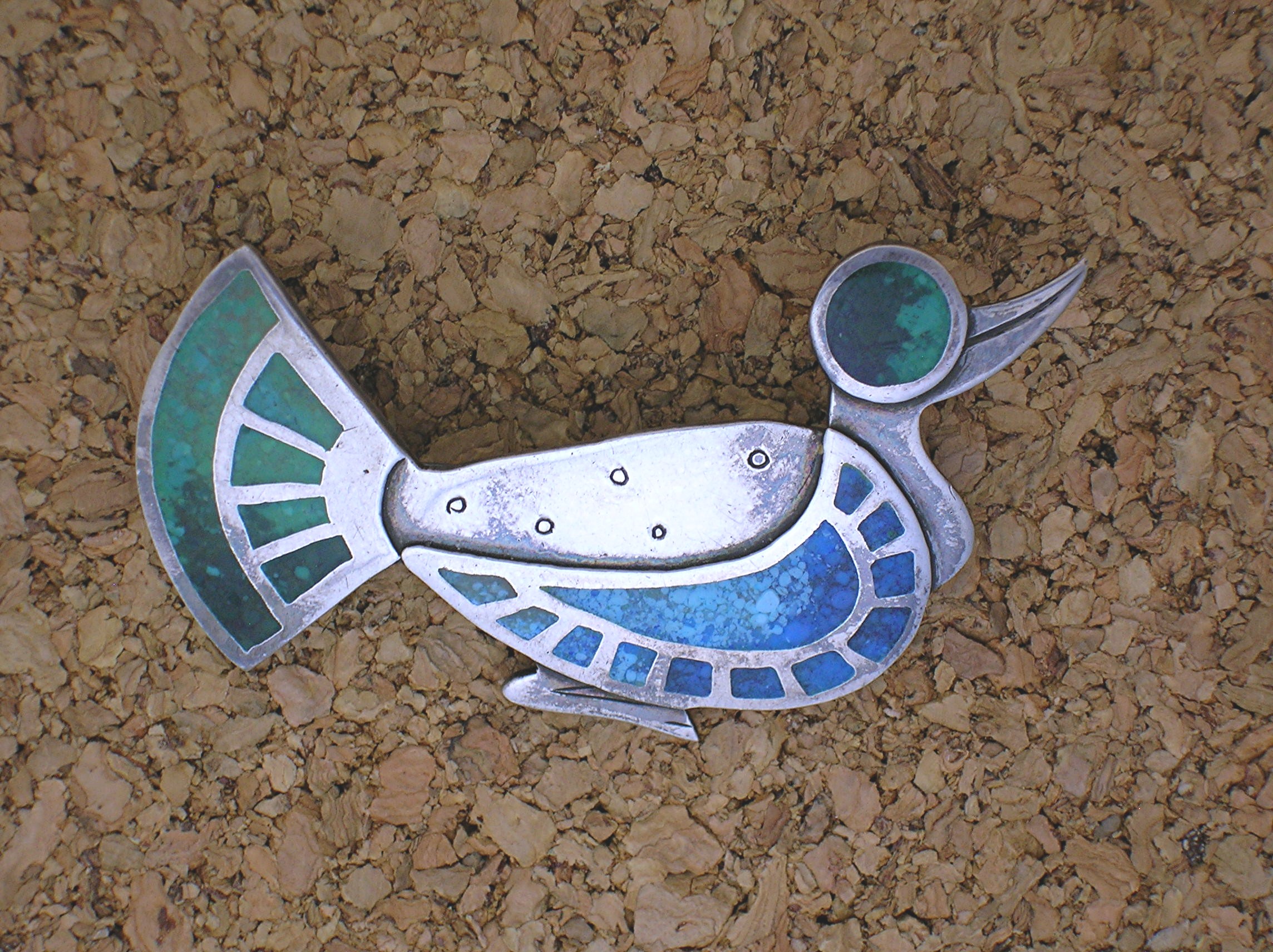 Sterling Silver Turquoise Antique Duck Brooch Pin