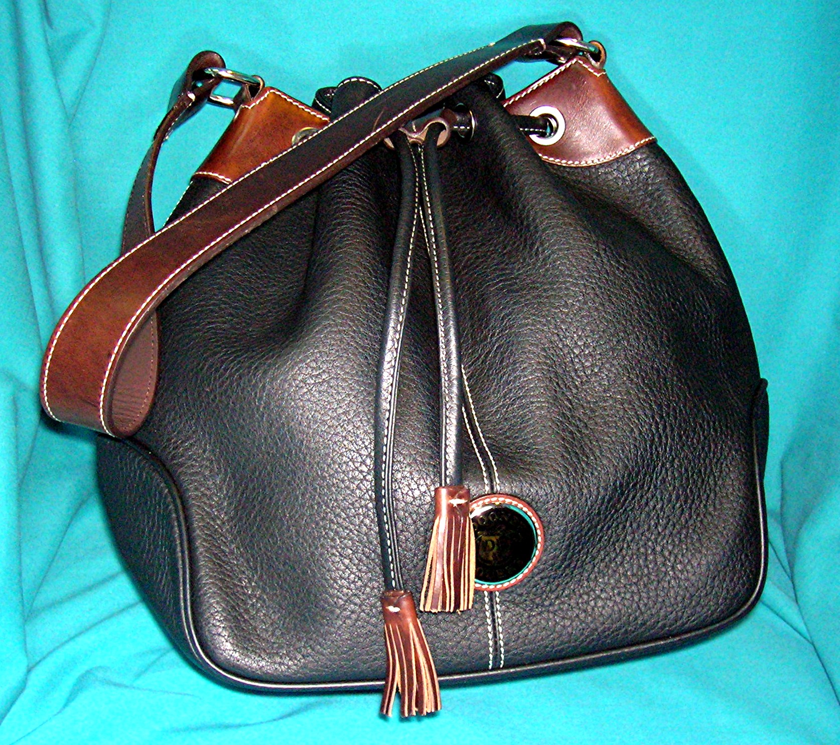 Dooney and Bourke Black  Tan Leather Bucket bag