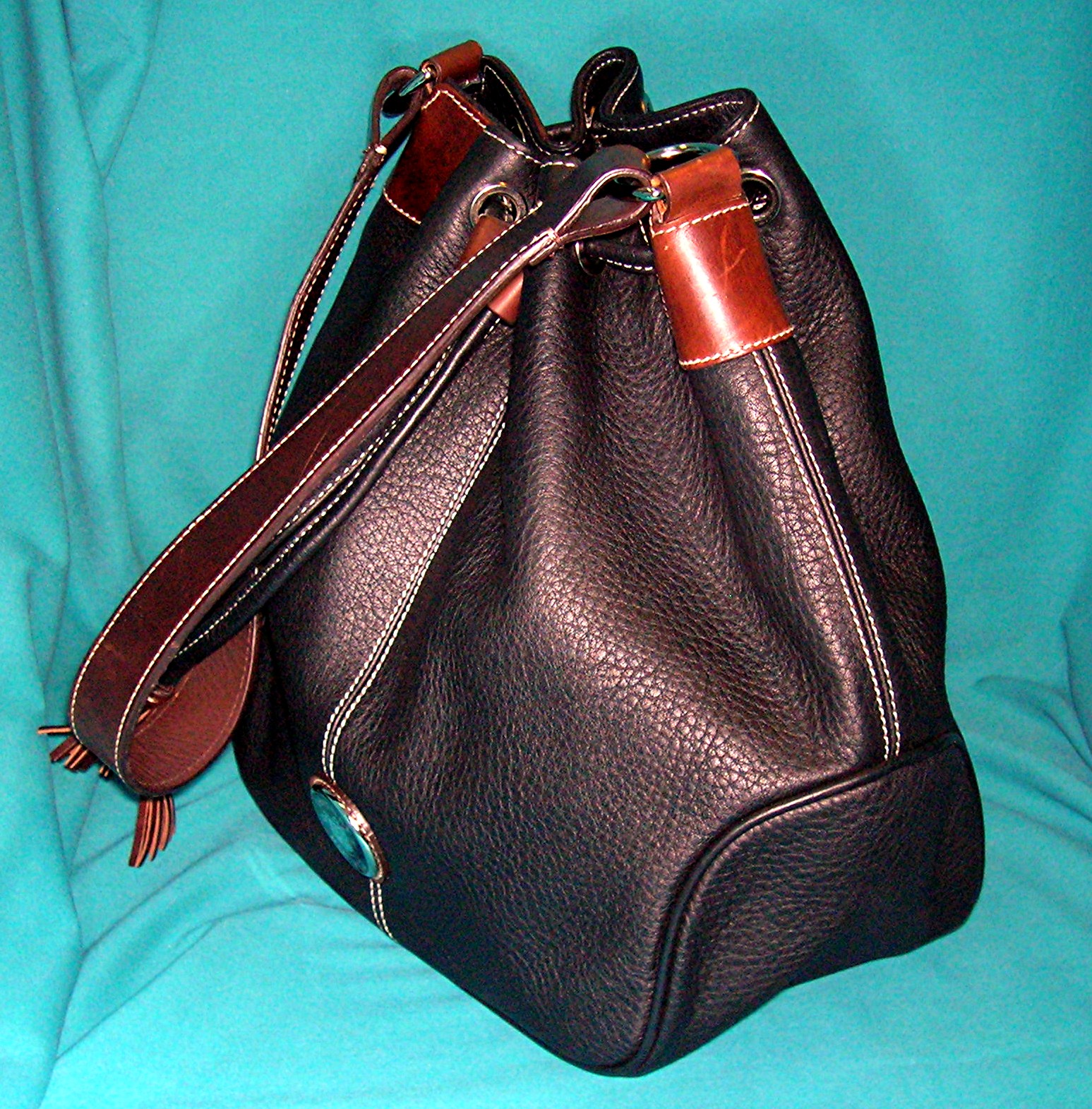Dooney and Bourke Black  Tan Leather Bucket bag