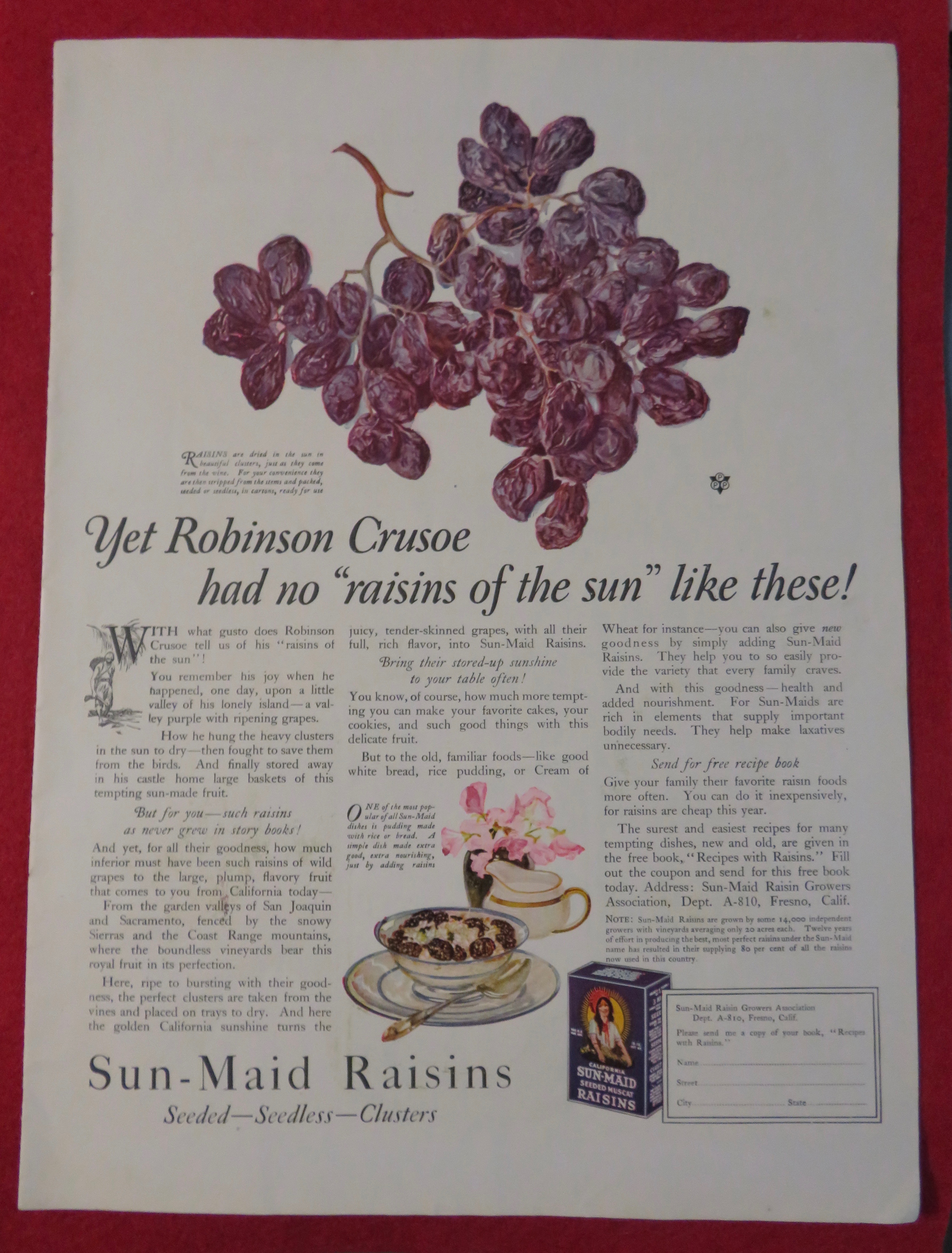 1923 Sun Maid Raisins with A Cluster Of Raisins
