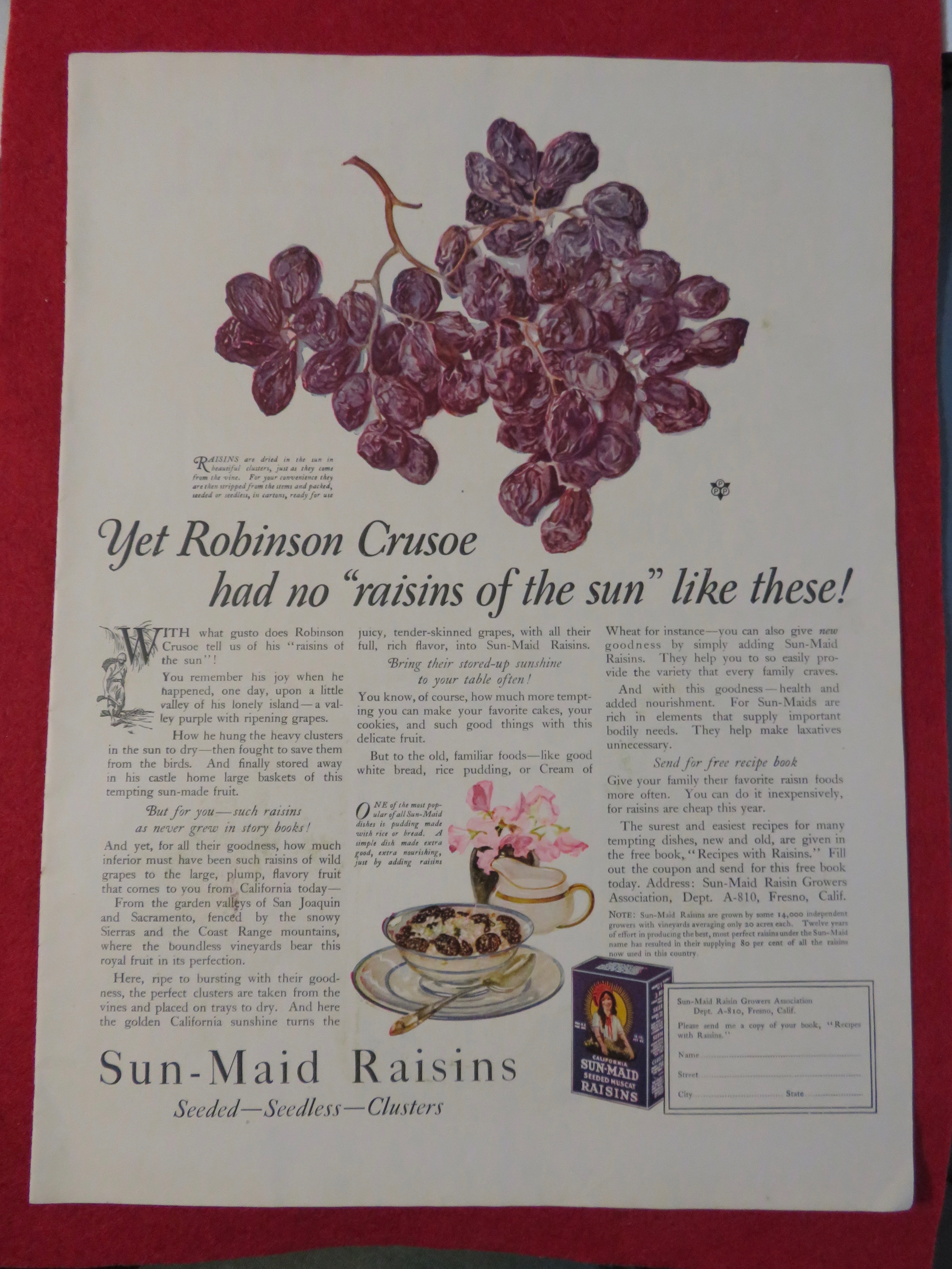 1923 Sun Maid Raisins with A Cluster Of Raisins