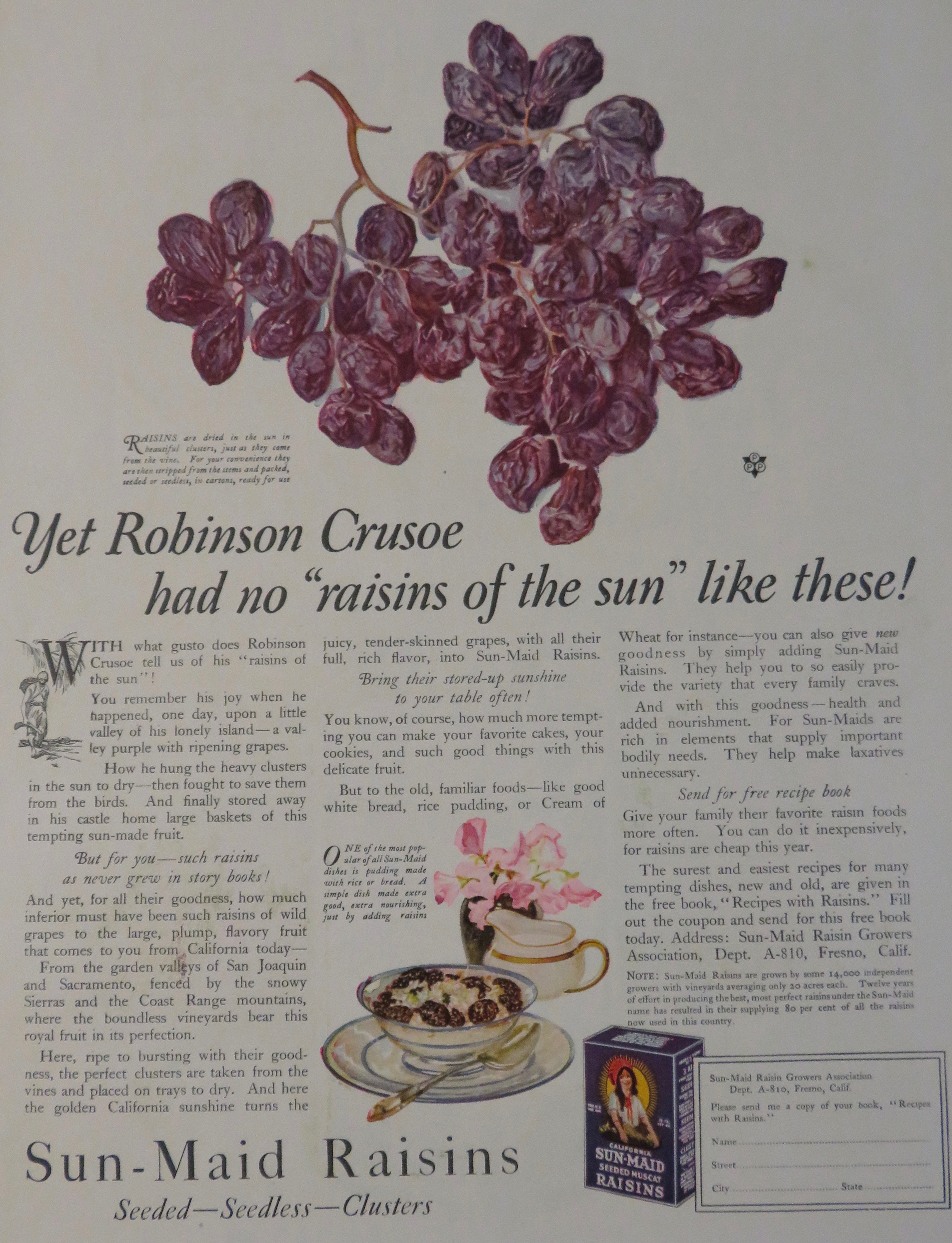 1923 Sun Maid Raisins with A Cluster Of Raisins