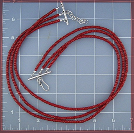 Coral 3 Strand Sterling Silver Hook Clasp Necklace