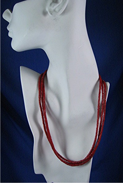 Coral 3 Strand Sterling Silver Hook Clasp Necklace