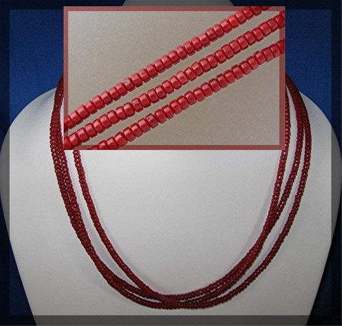 Coral 3 Strand Sterling Silver Hook Clasp Necklace