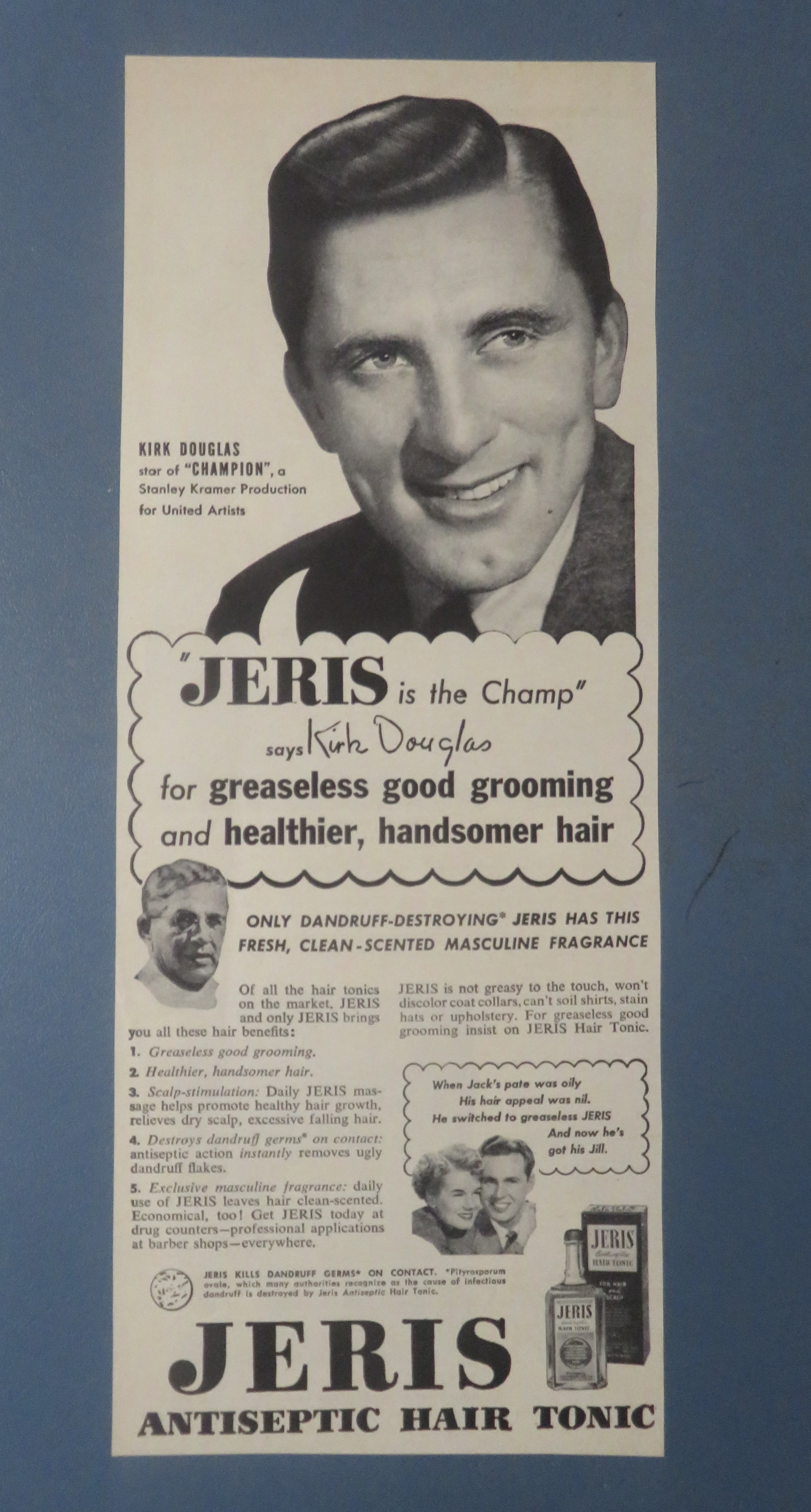 1940's Jeris Hair Tonic with Kirk Douglas