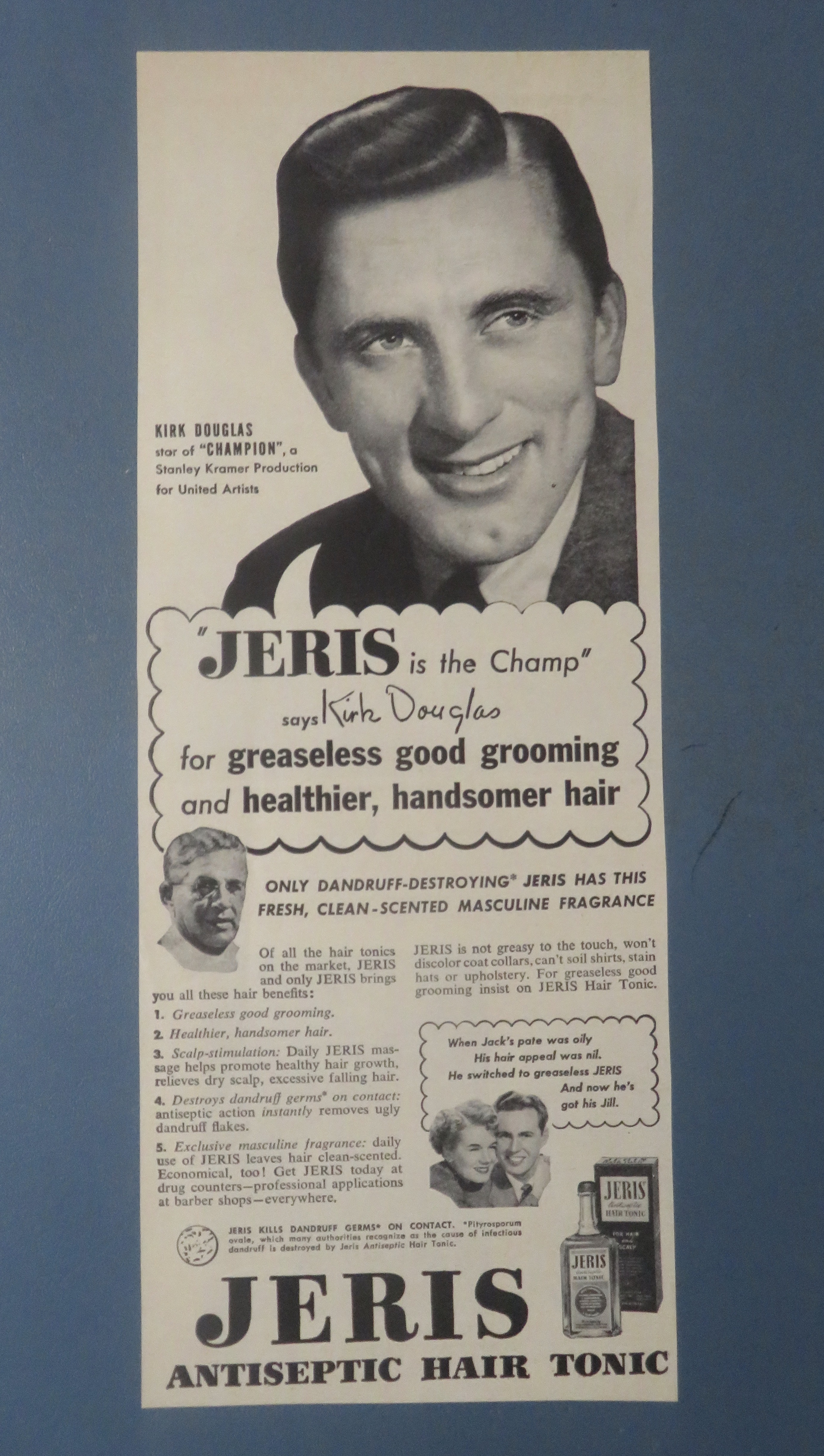 1940's Jeris Hair Tonic with Kirk Douglas