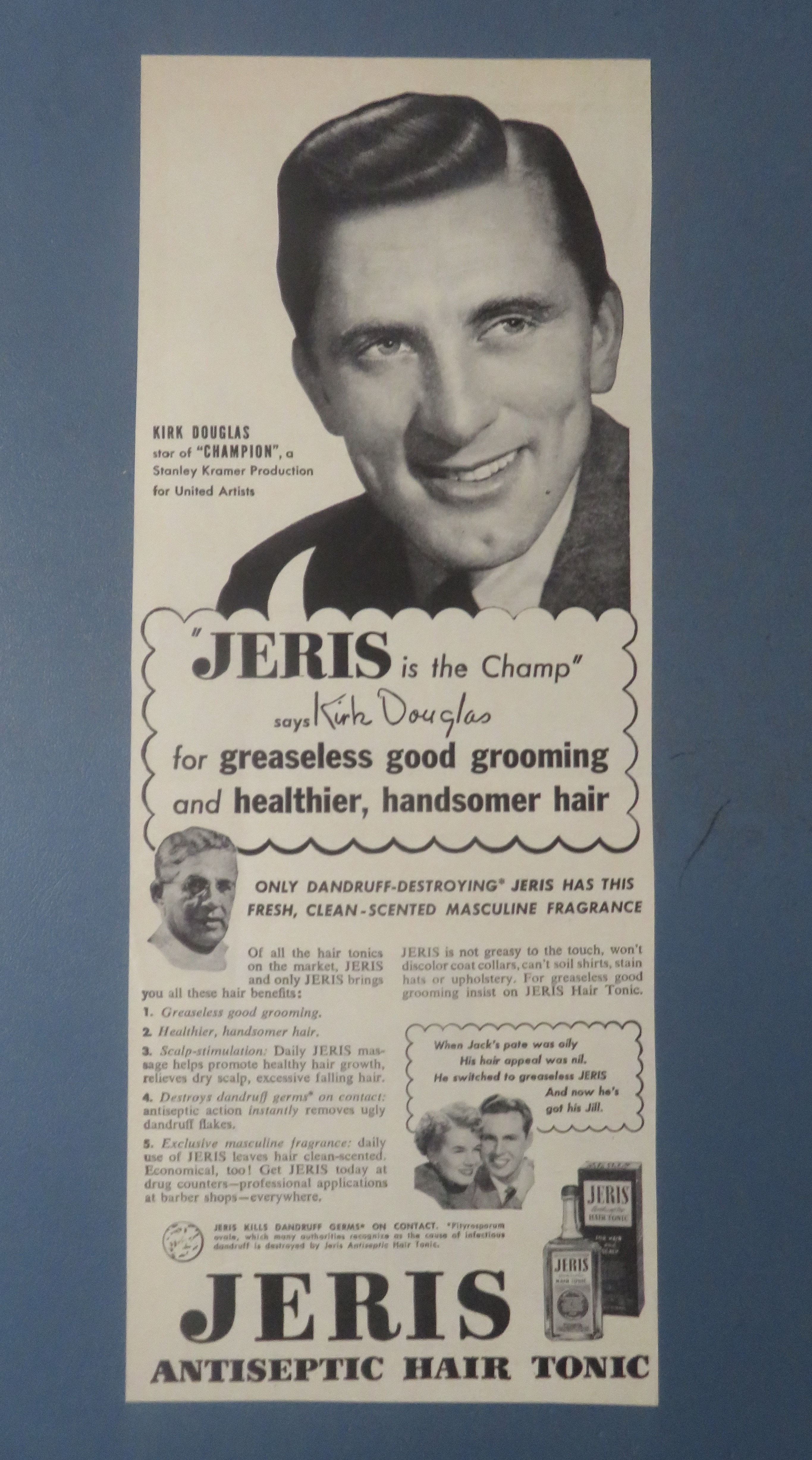 1940's Jeris Hair Tonic with Kirk Douglas
