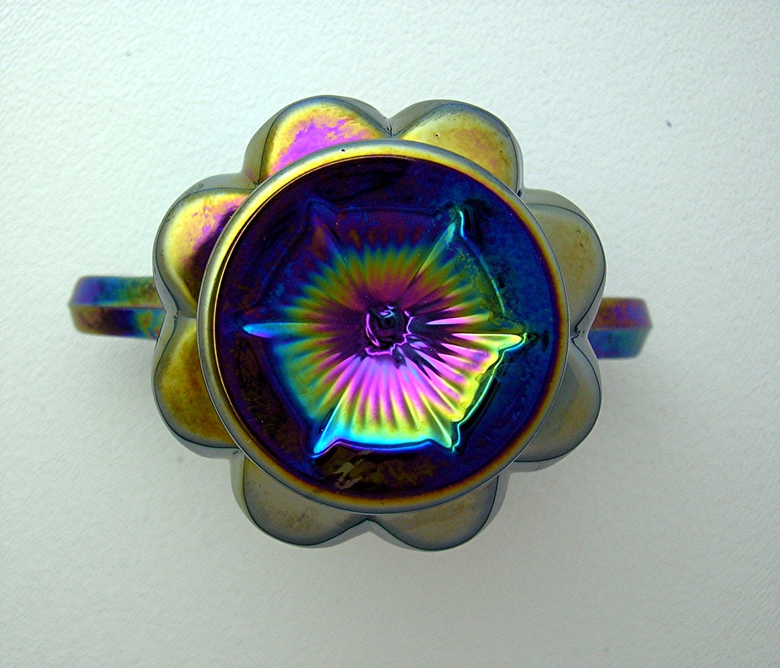 Blue Carnival Glass Cherries Toothpick Holder