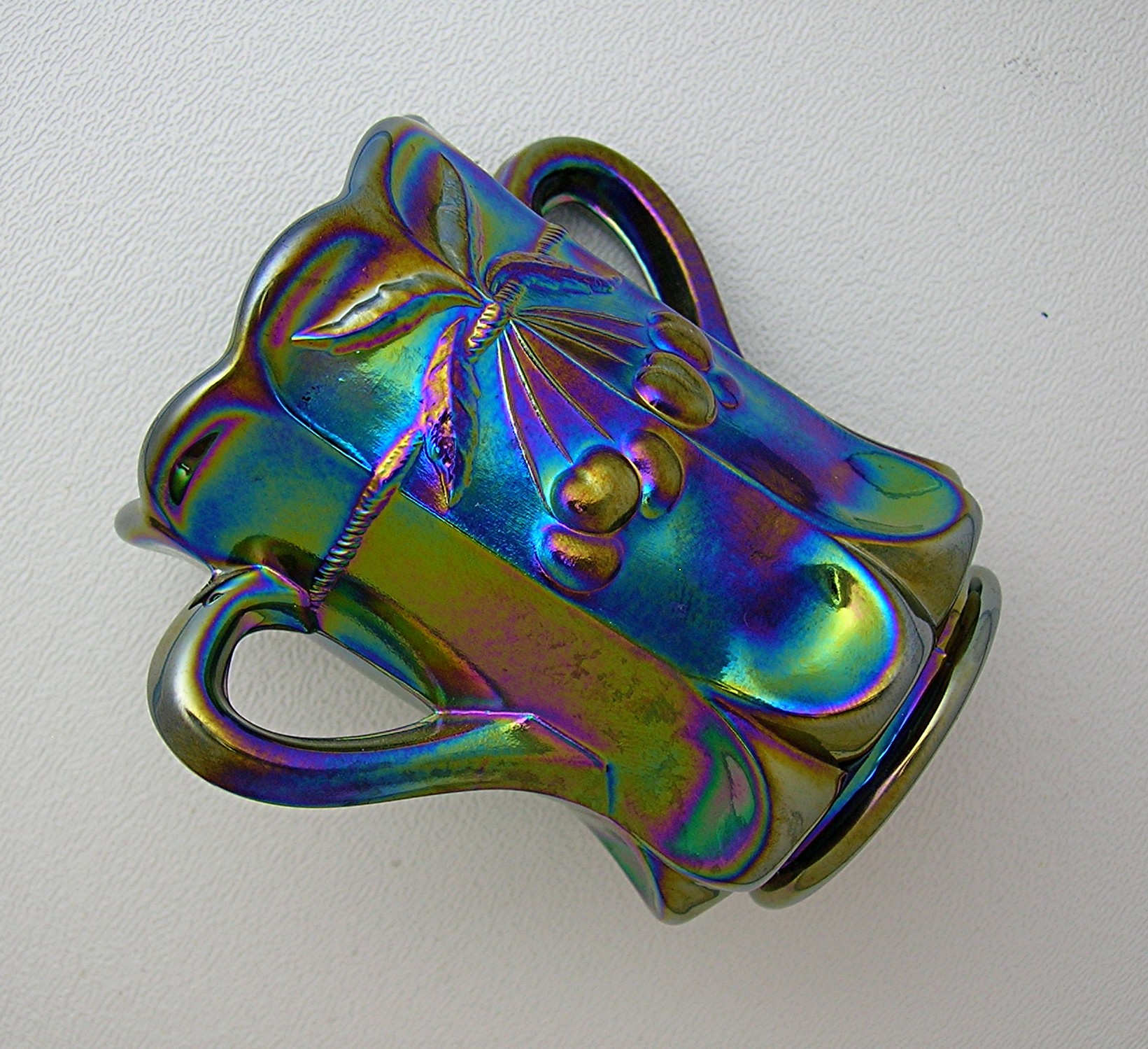 Blue Carnival Glass Cherries Toothpick Holder