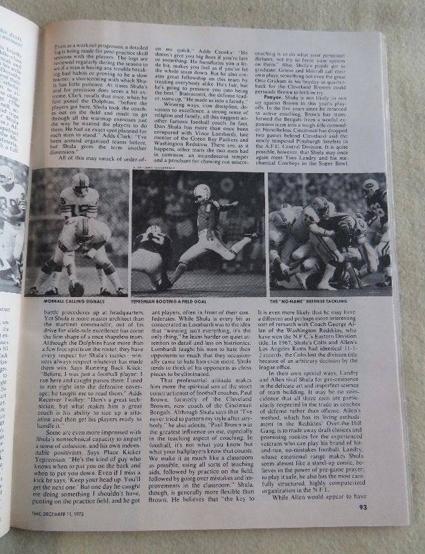Time Magazine December 11, 1972 Miami Coach Don Shula
