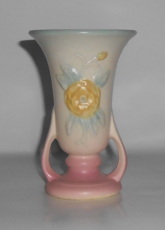 VINTAGE Hull Pottery Open Rose #130 4-3/4" Twin Handle Vase