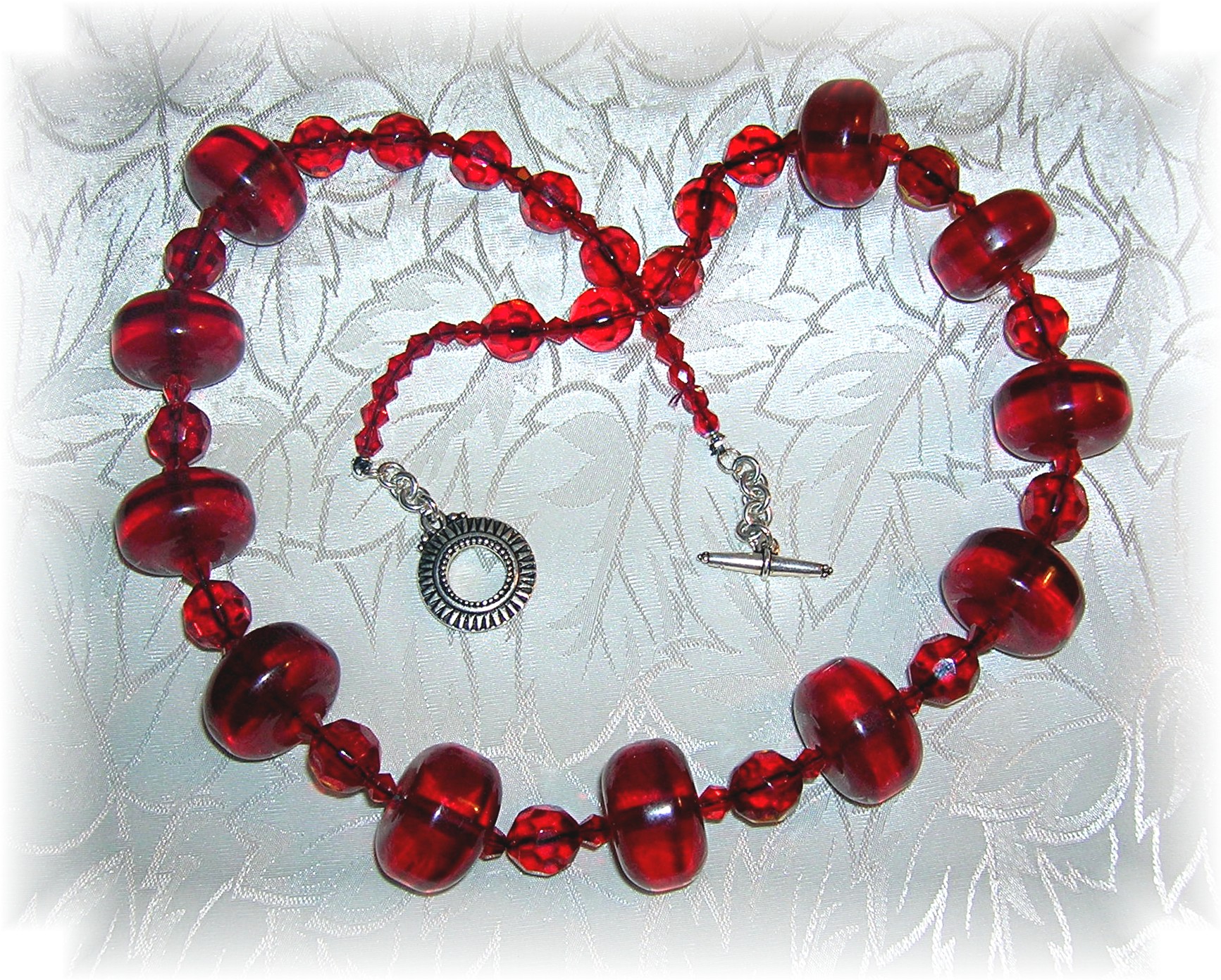 Cherry Amber & Czch Glass Sterling Silver Bead Necklace