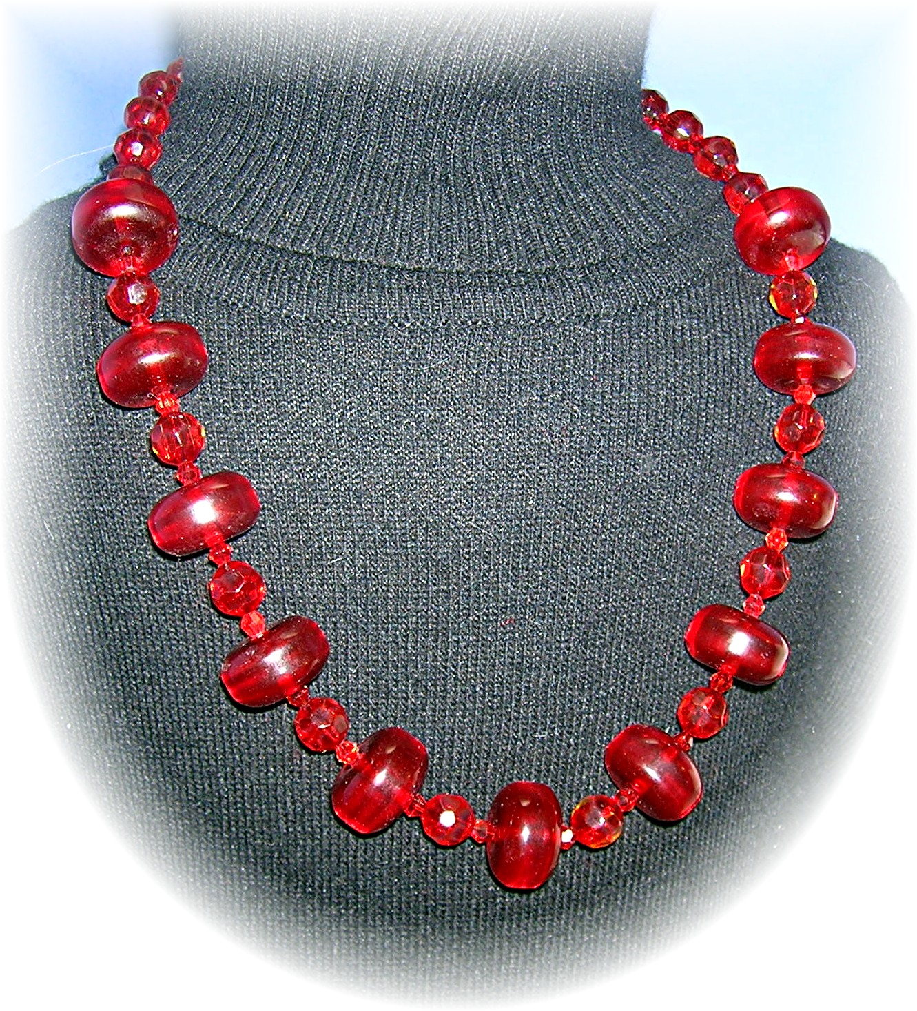 Cherry Amber & Czch Glass Sterling Silver Bead Necklace