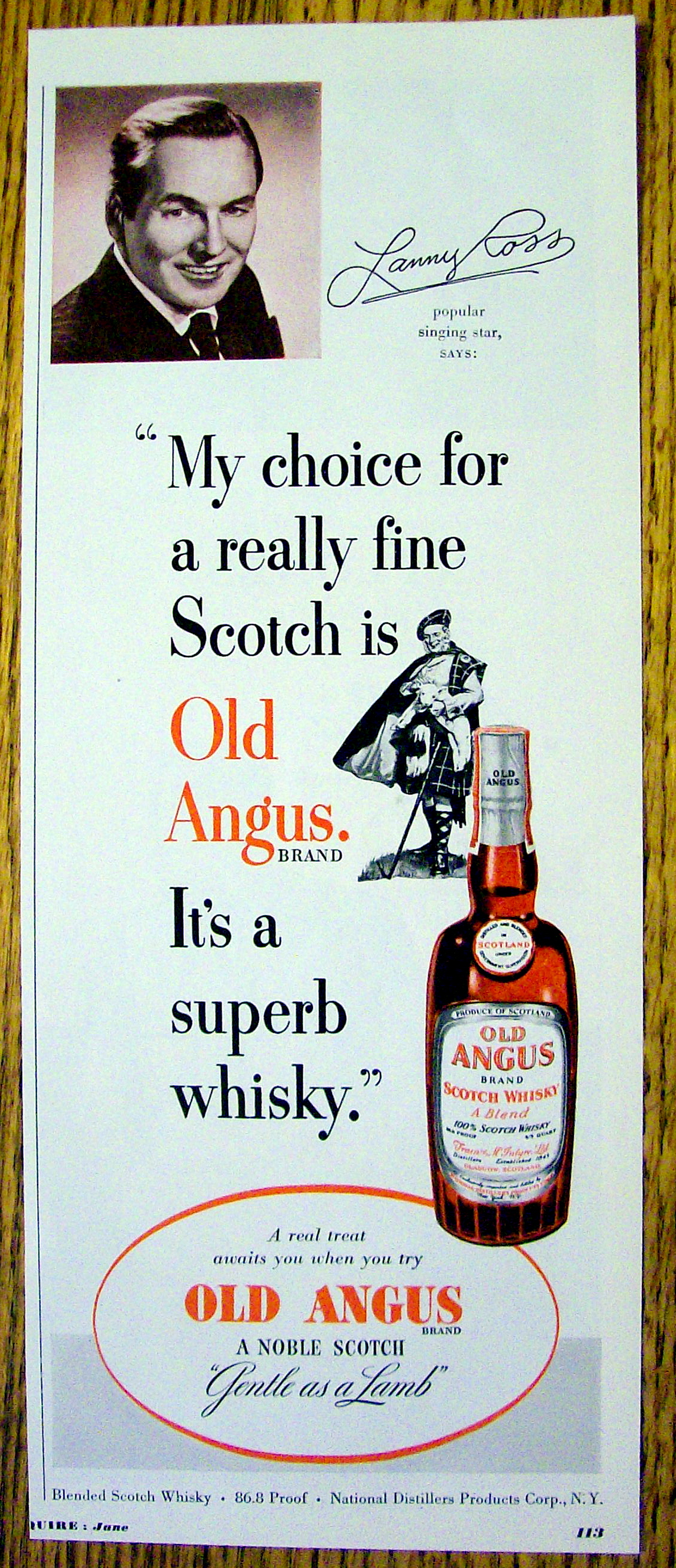 1951 Old Angus Whiskey with Singing Star Lanny Ross