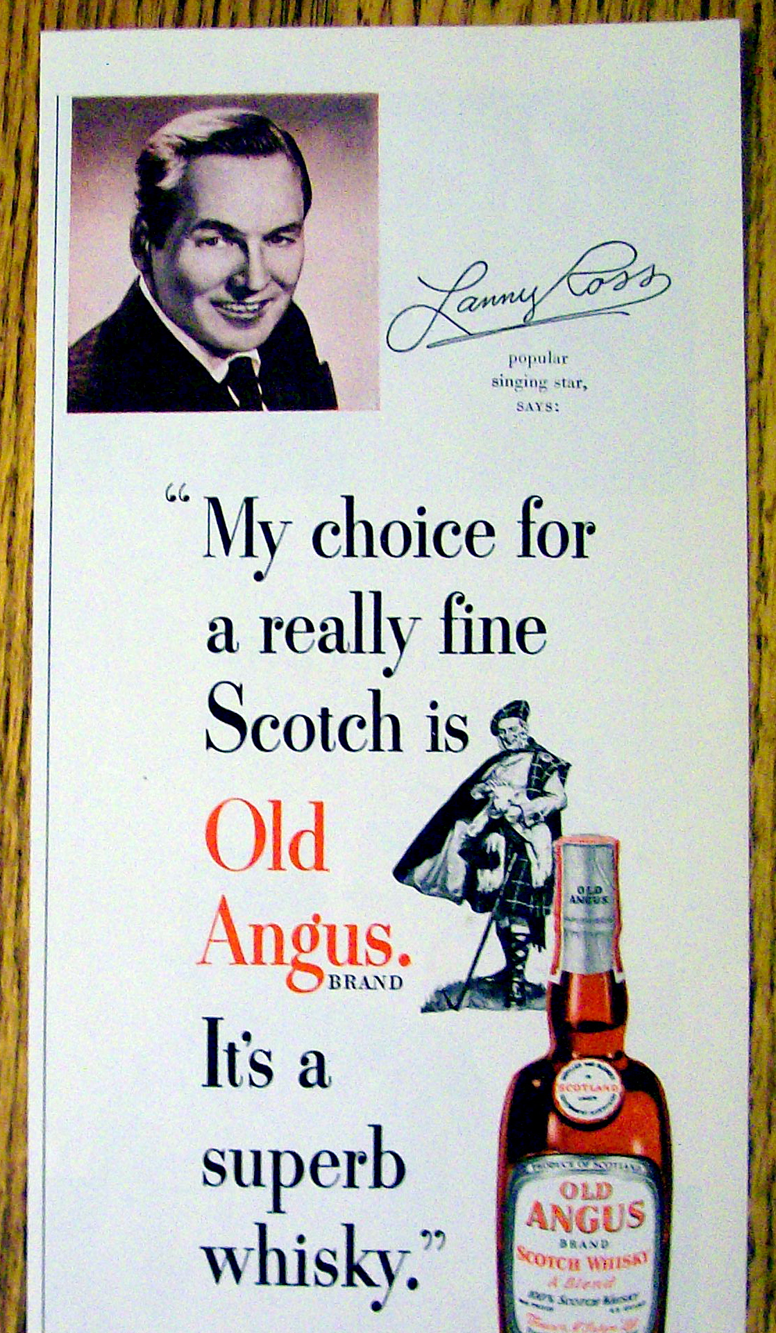 1951 Old Angus Whiskey with Singing Star Lanny Ross