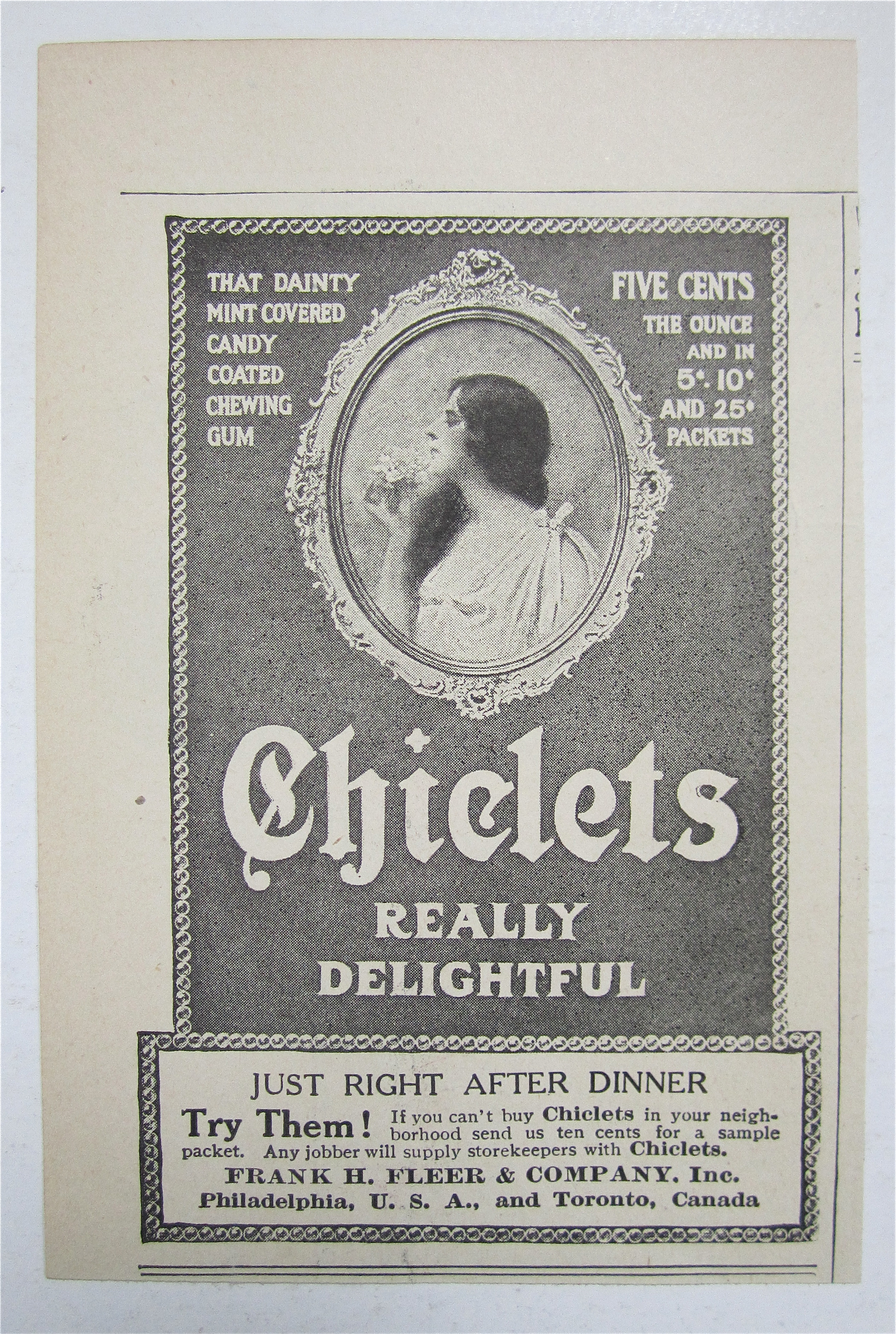 1909 Chiclets with Side View of Lovely Woman