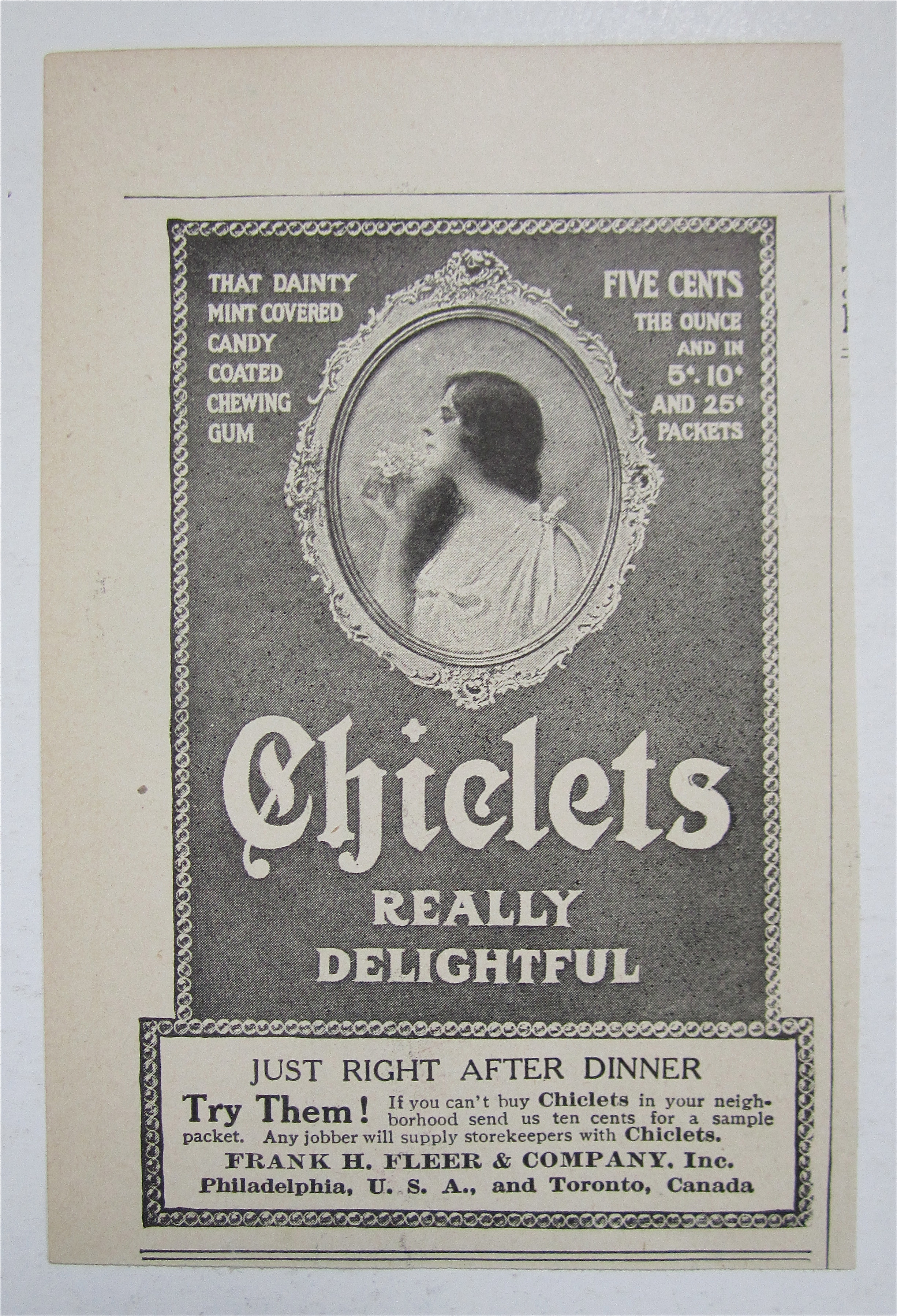 1909 Chiclets with Side View of Lovely Woman
