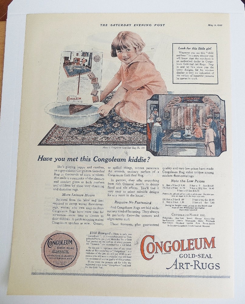 1925 Congoleum Art Rugs With Little Girl With Bucket