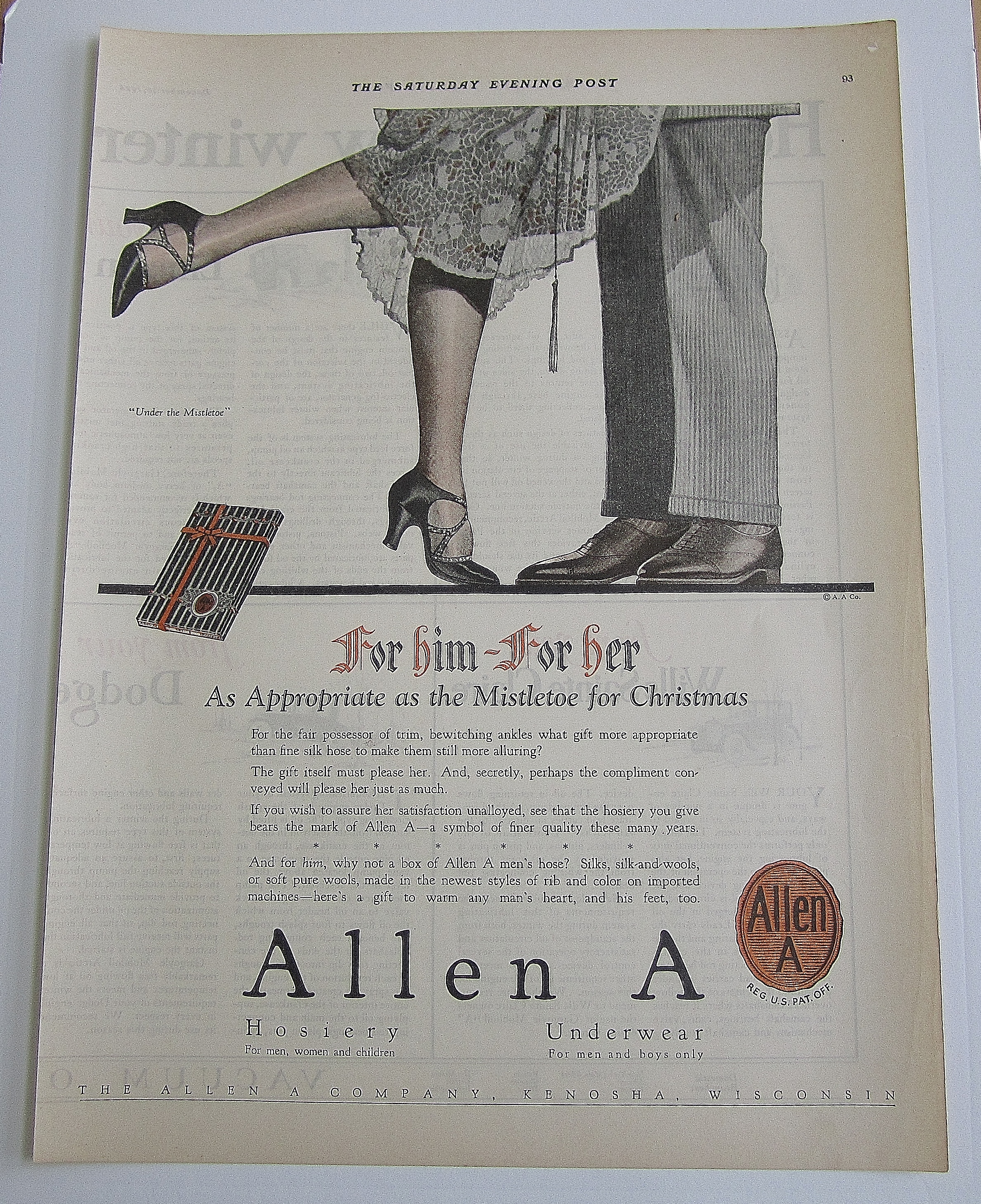 1924 Allen A Hosiery With Man & Woman's Legs