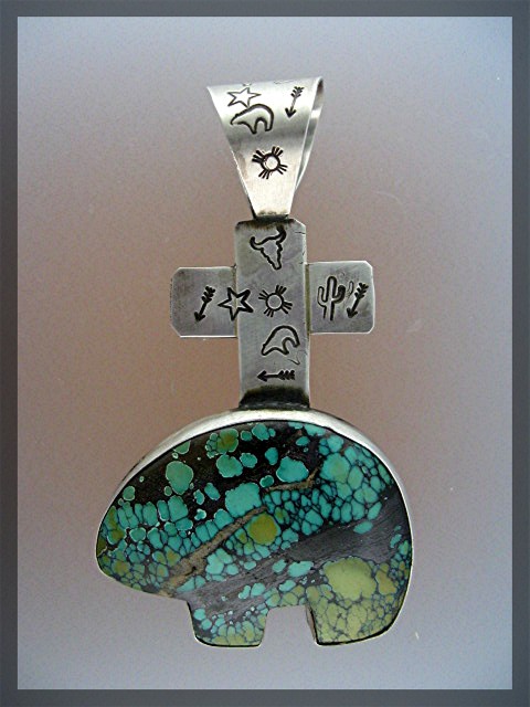 ROCKI GORMAN Sterling Silver Turquoise Bear Pendant