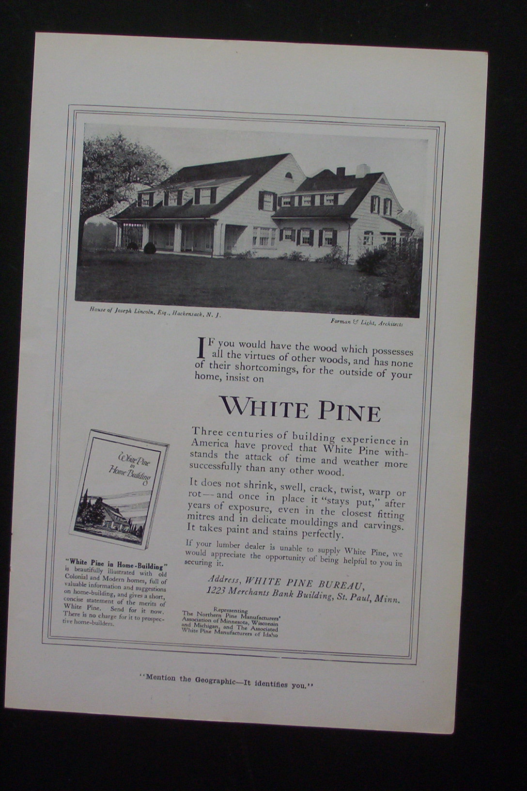 1916 White Pine with House of Joseph Lincoln