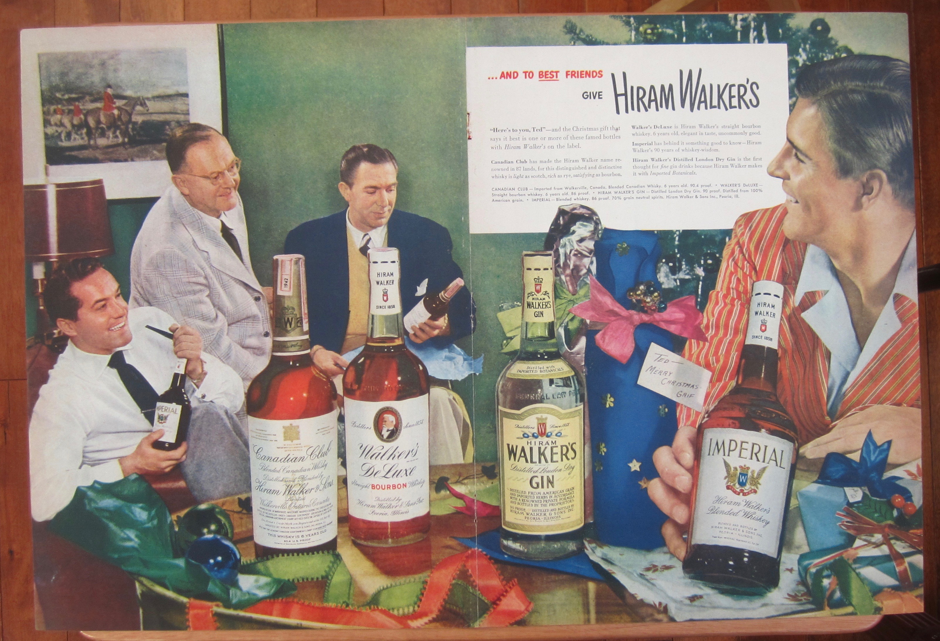 1948 Hiram Walker Gin w/Men Sitting Around with Bottles