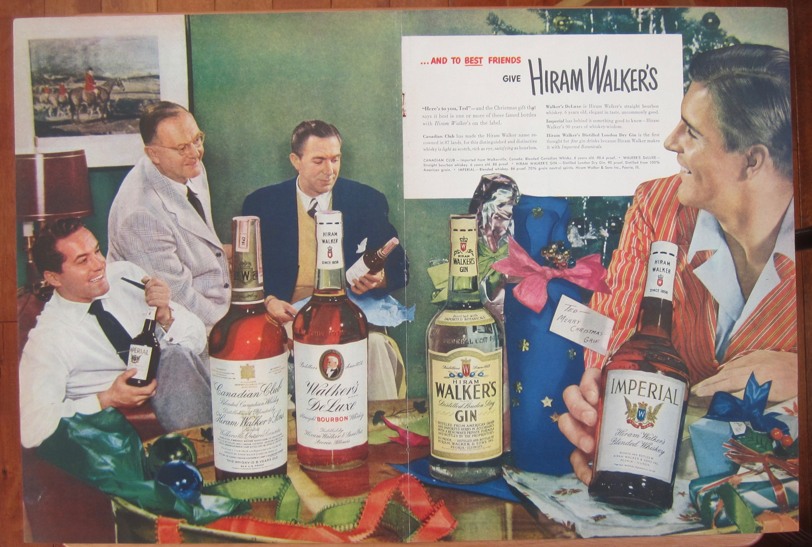 1948 Hiram Walker Gin w/Men Sitting Around with Bottles
