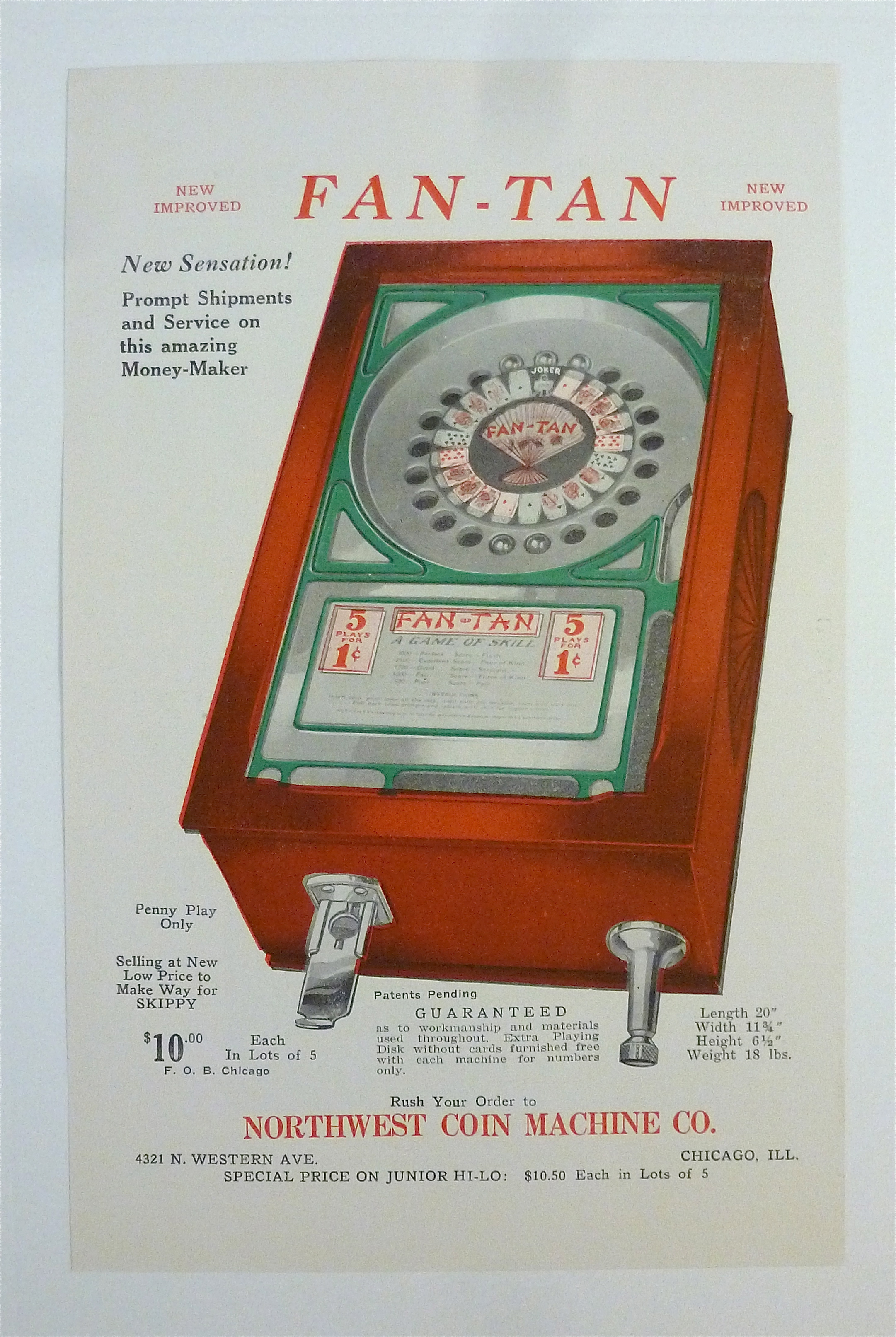 1932 Northwest Coin Machine with Fan-Tan