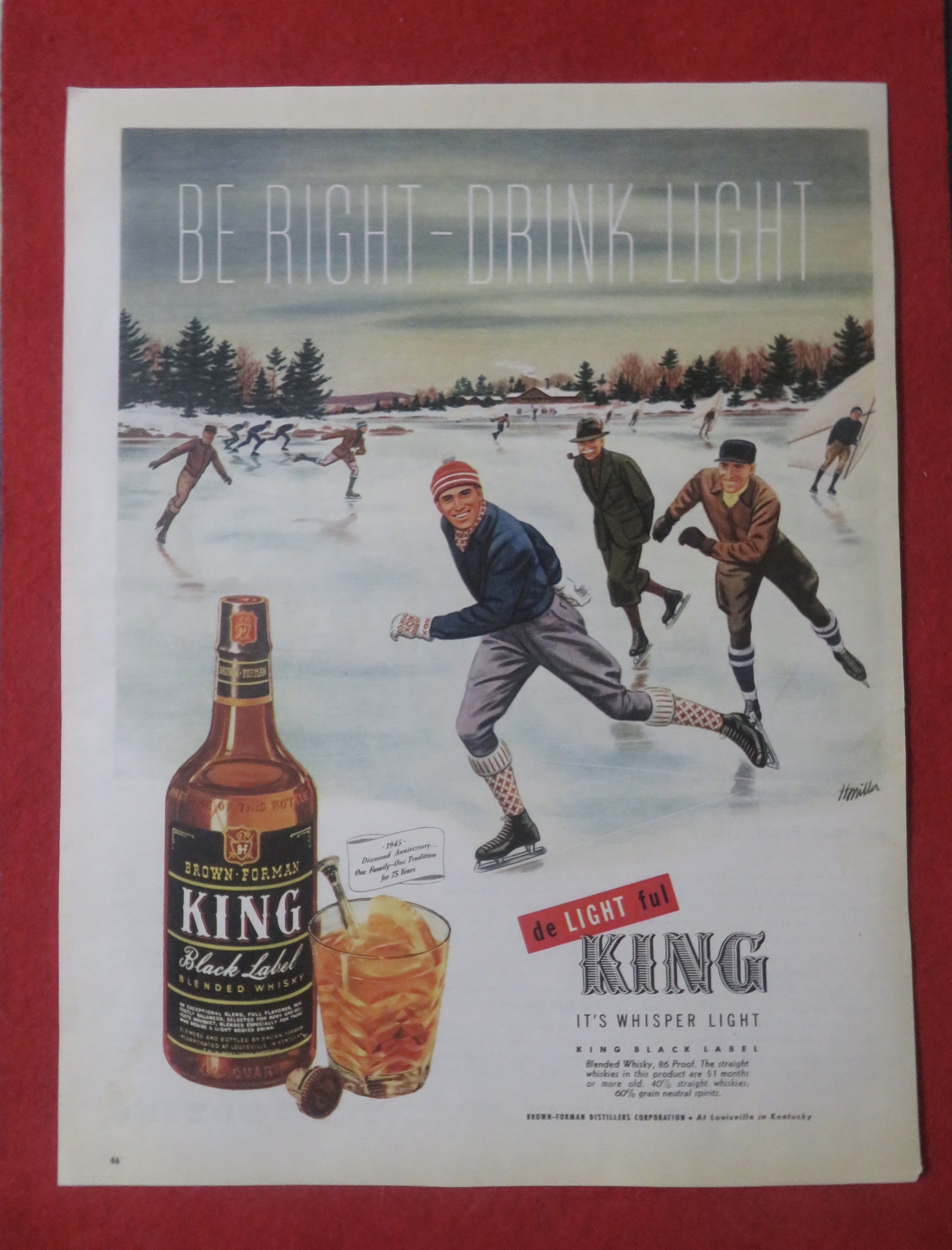 1948 Brown Forman King Whiskey with Men Skating