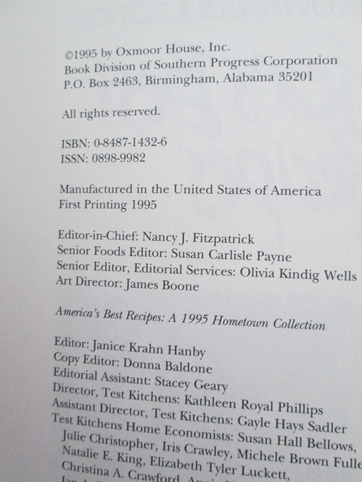 COOKBOOK America's Best Recipes Oxmoor 1995