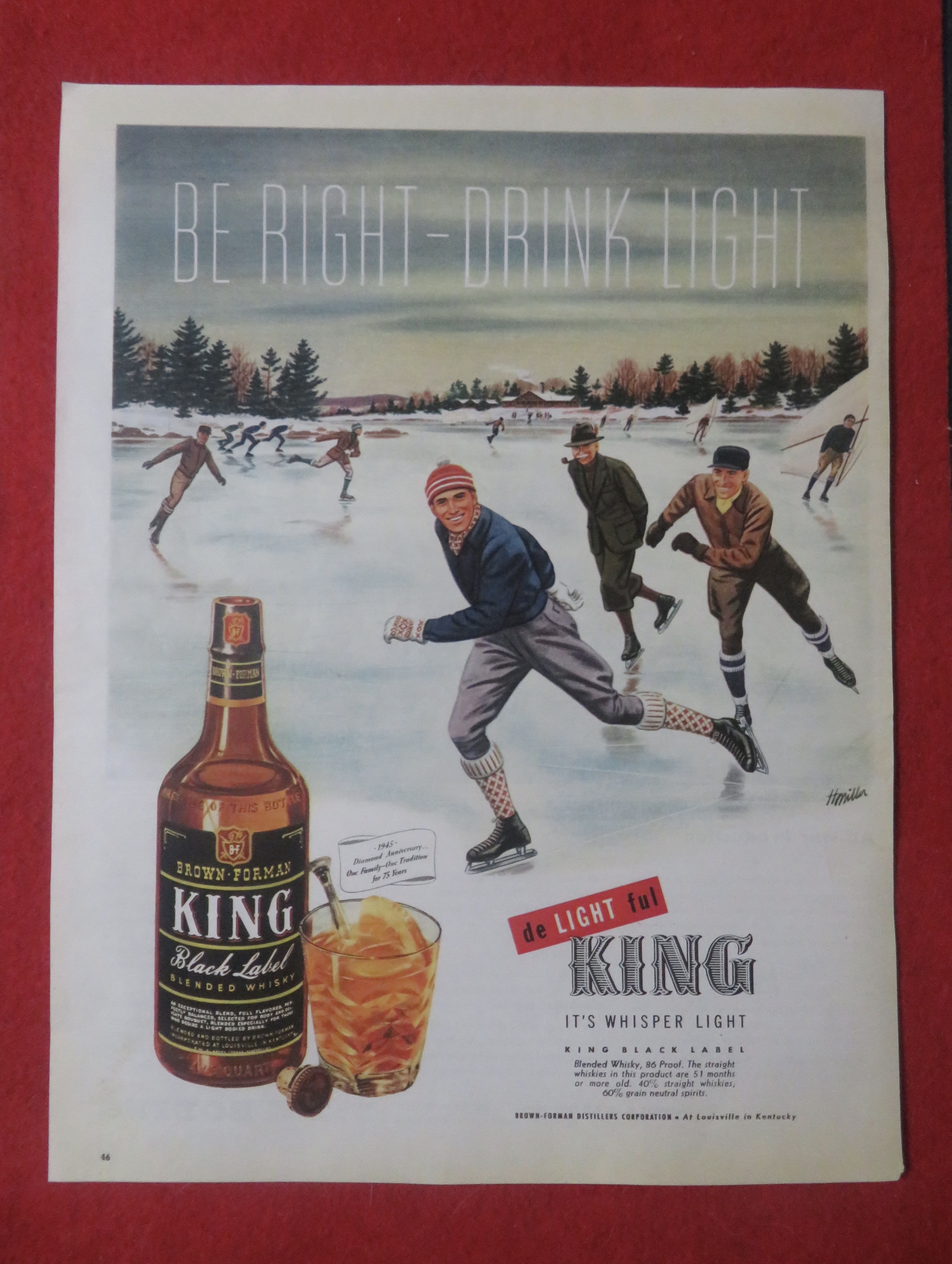 1948 Brown Forman King Whiskey with Men Skating