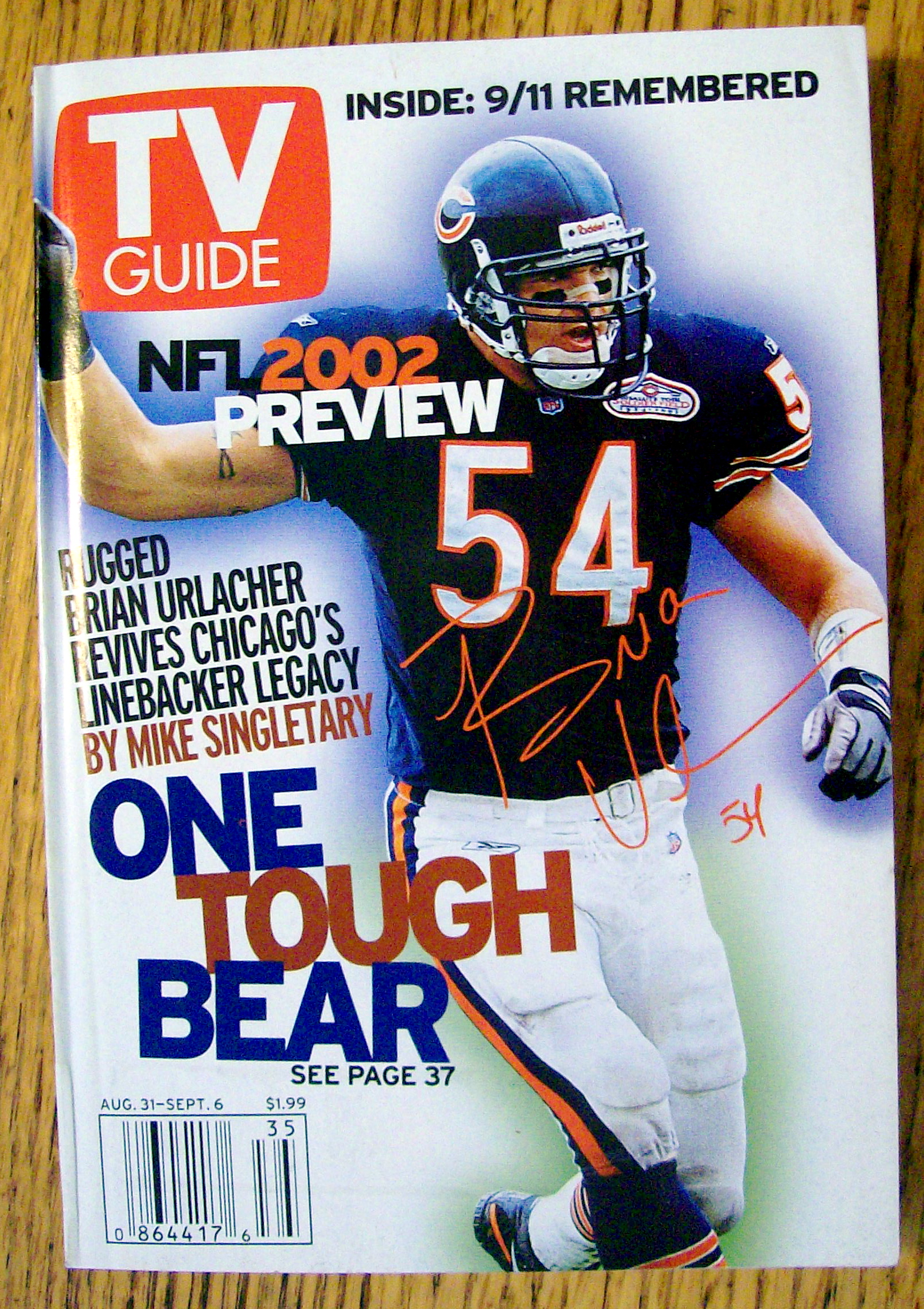 TV Guide-August 31-September 6, 2002-Brian Urlacher