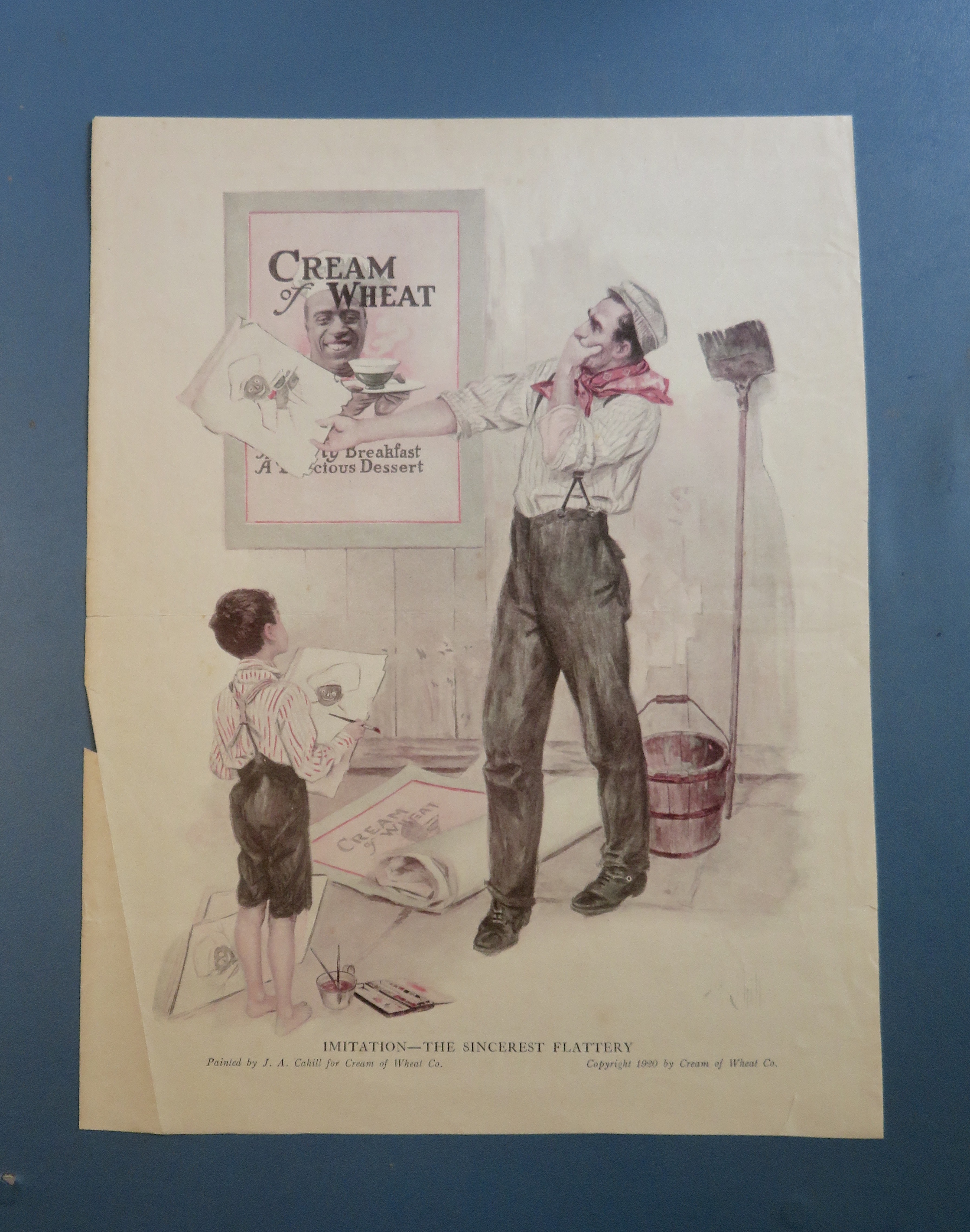 1920 Cream Of Wheat Cereal with Man Trying to Draw