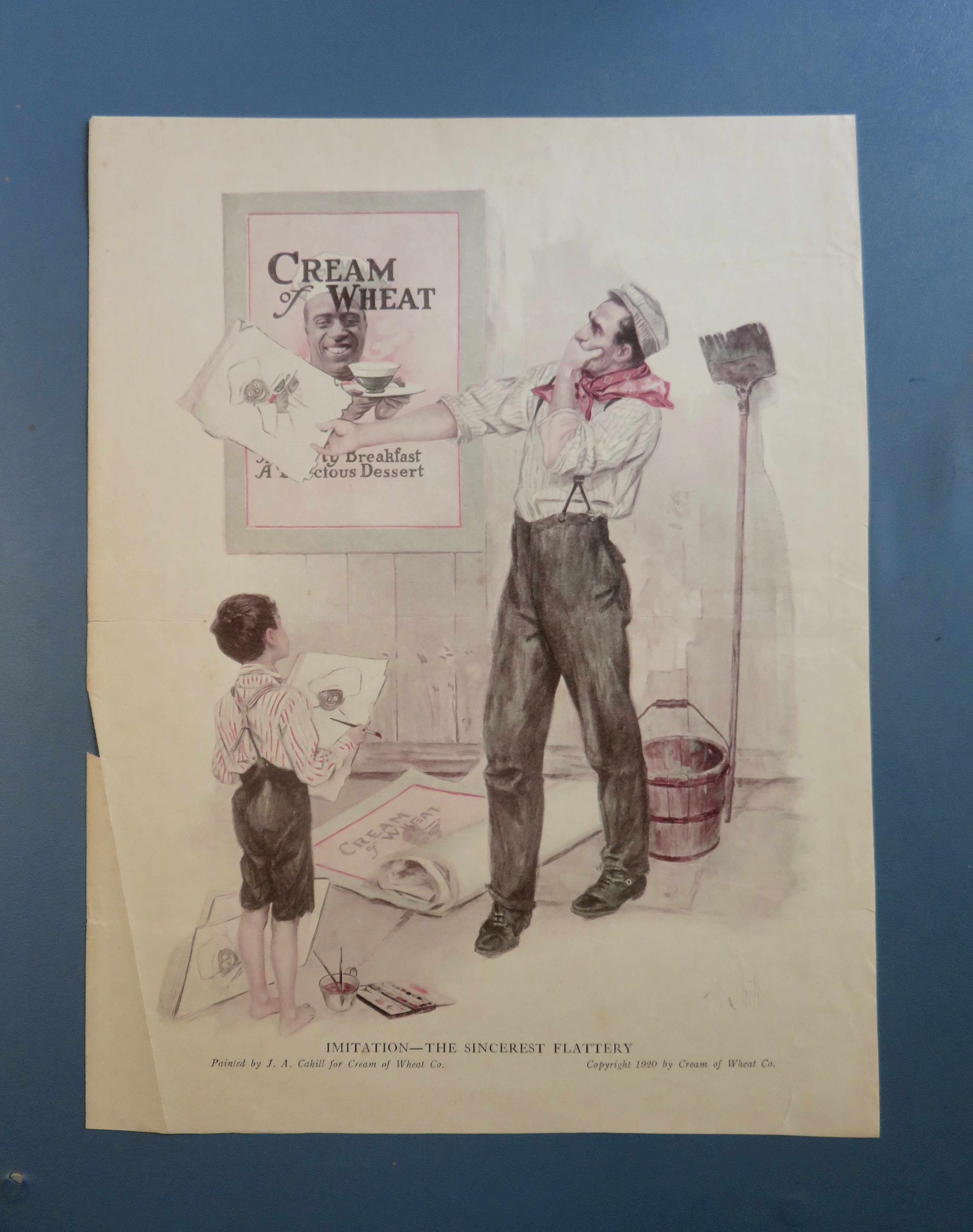 1920 Cream Of Wheat Cereal with Man Trying to Draw