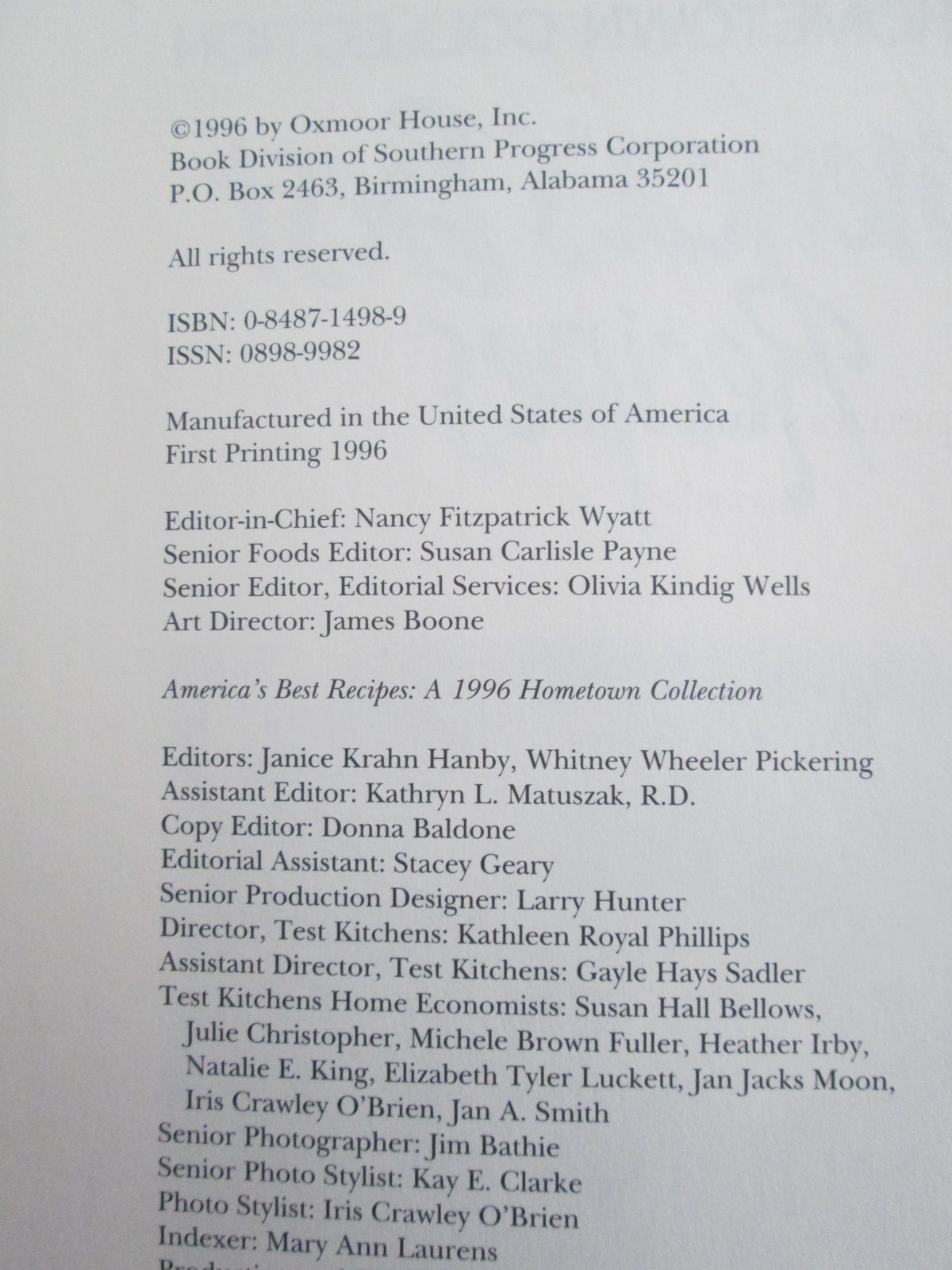 COOKBOOK America's Best Recipes Oxmoor
