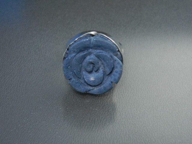 Charles Albert Blue Carved Coral Sterling Silver Ring