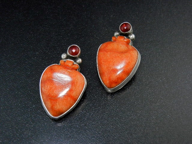 David Troutman Apple Coral Sterling Silver Clip Earring