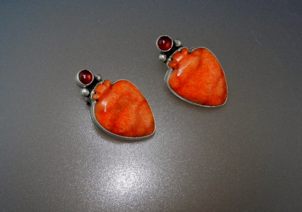 David Troutman Apple Coral Sterling Silver Clip Earring