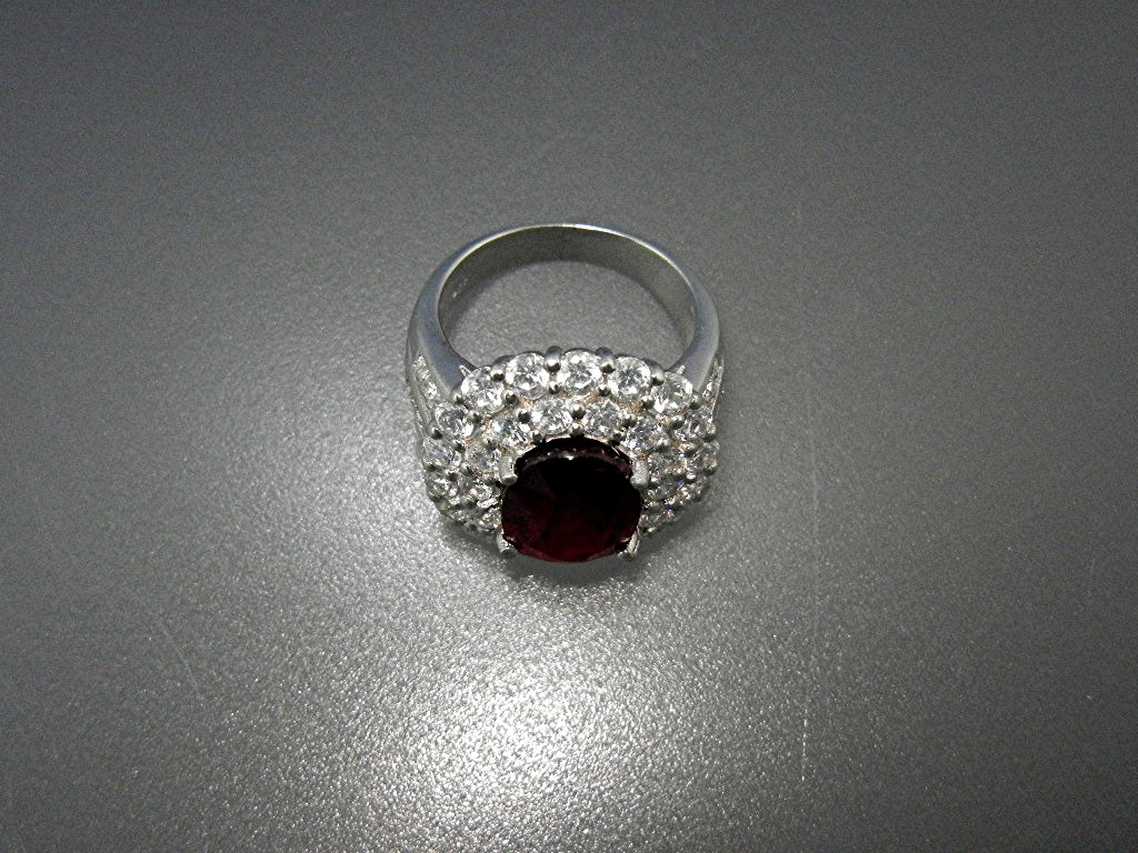 Ruby 7 Ct and White Sapphires Sterling Silver Ring