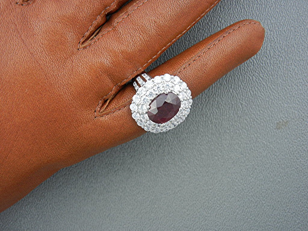 Ruby 7 Ct and White Sapphires Sterling Silver Ring