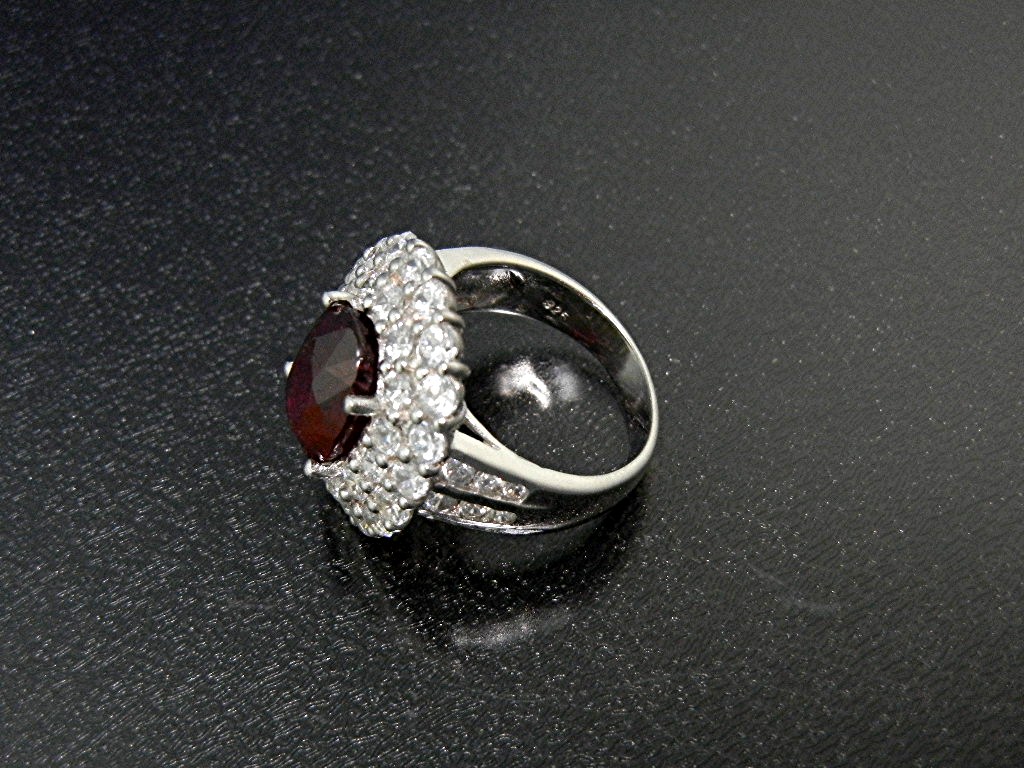 Ruby 7 Ct and White Sapphires Sterling Silver Ring