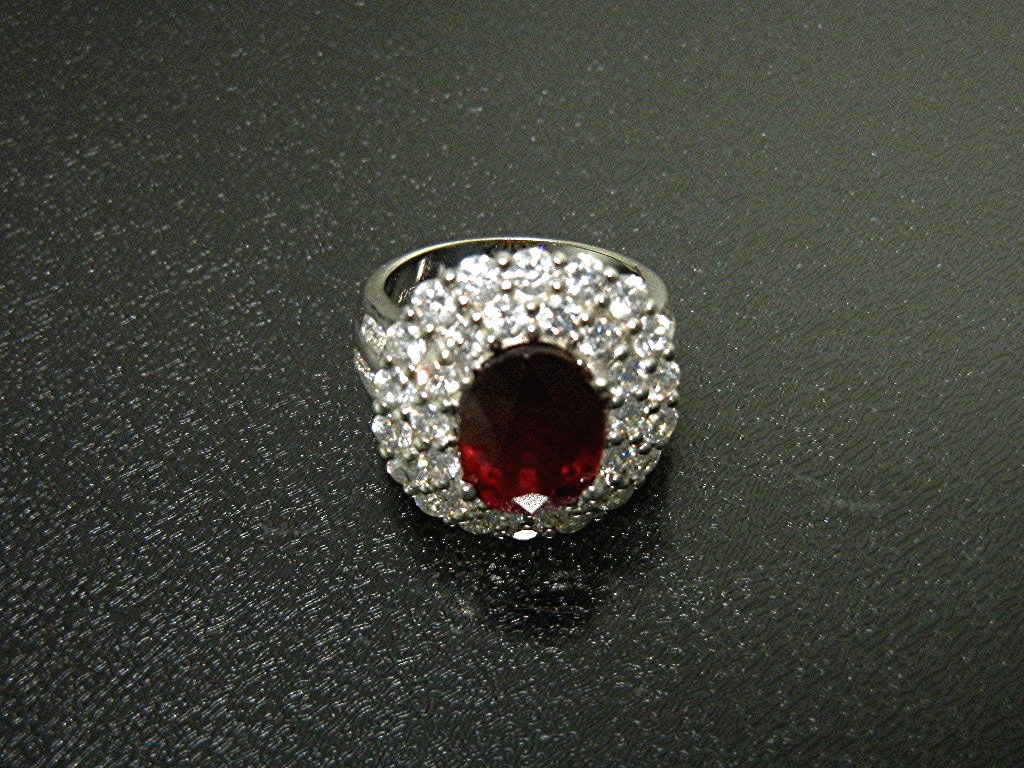 Ruby 7 Ct and White Sapphires Sterling Silver Ring