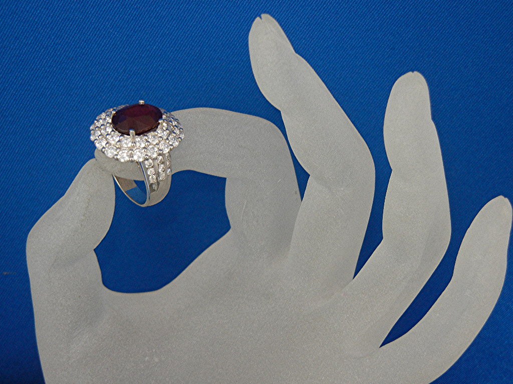 Ruby 7 Ct and White Sapphires Sterling Silver Ring